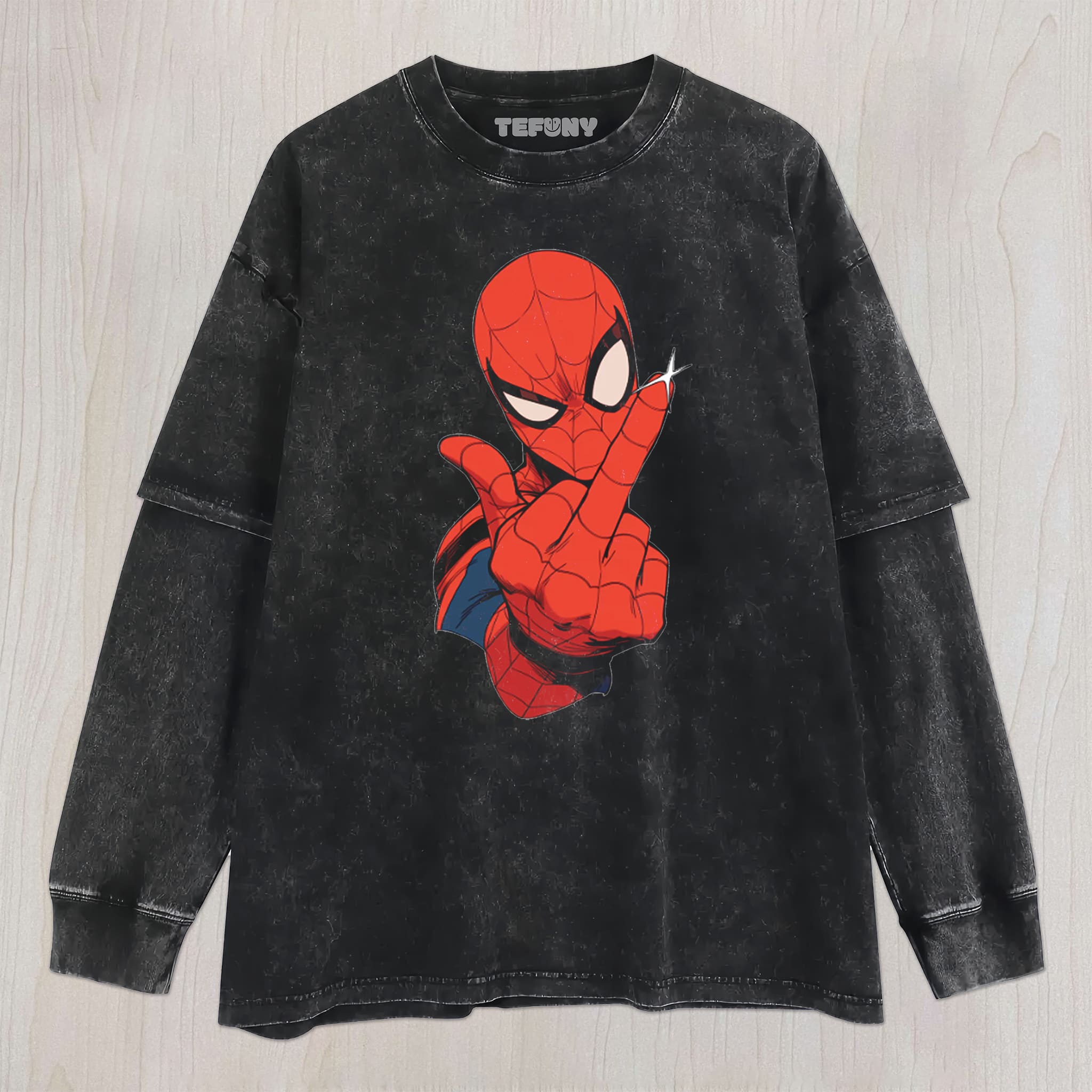 SPIDER-MAN MIDDLE FINGER V1 UNISEX TEE, TANK TOP, LAYERED LS, SWEATSHIRT & HOODIE