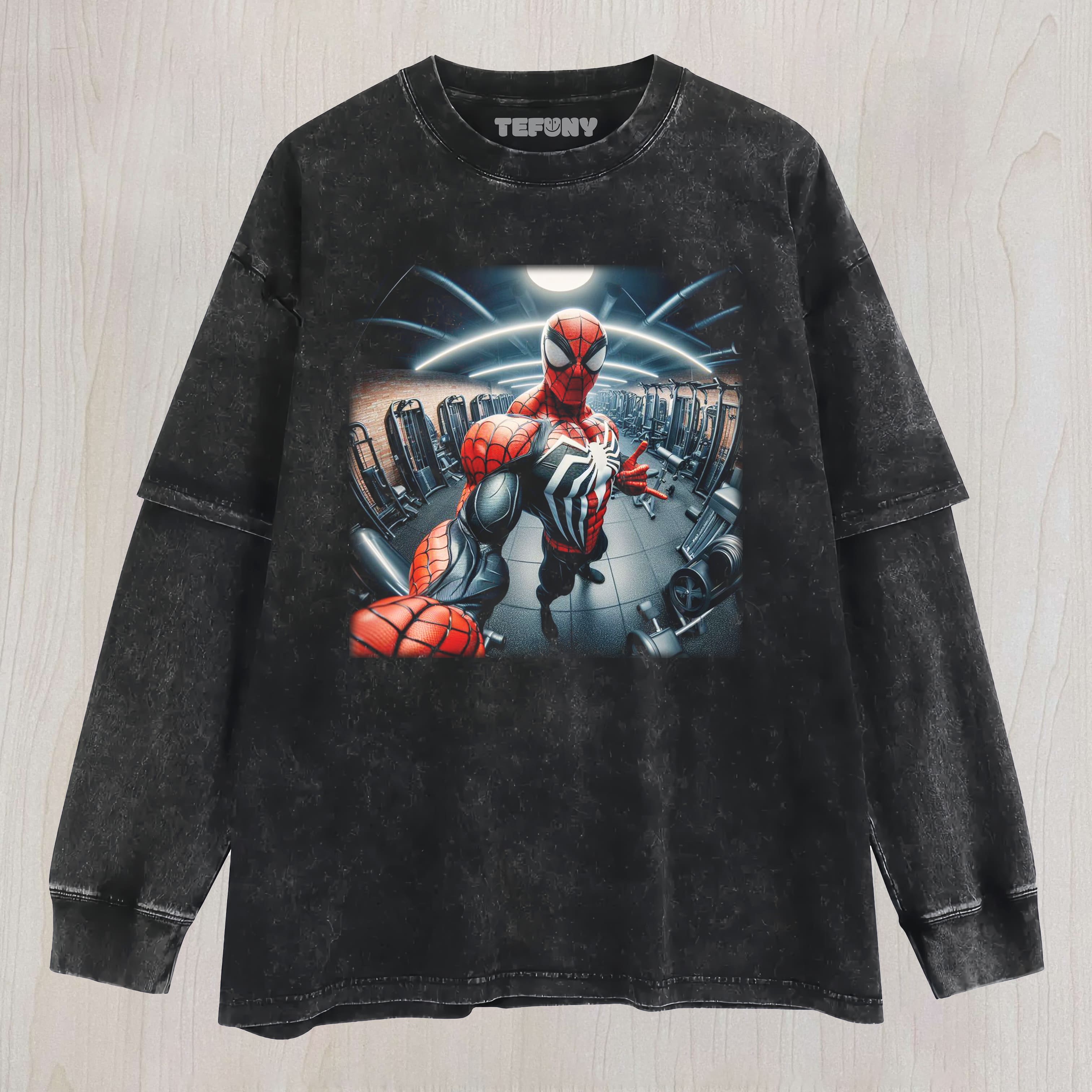 SPIDERMAN AT THE GYM LAYERED LONG SLEEVE