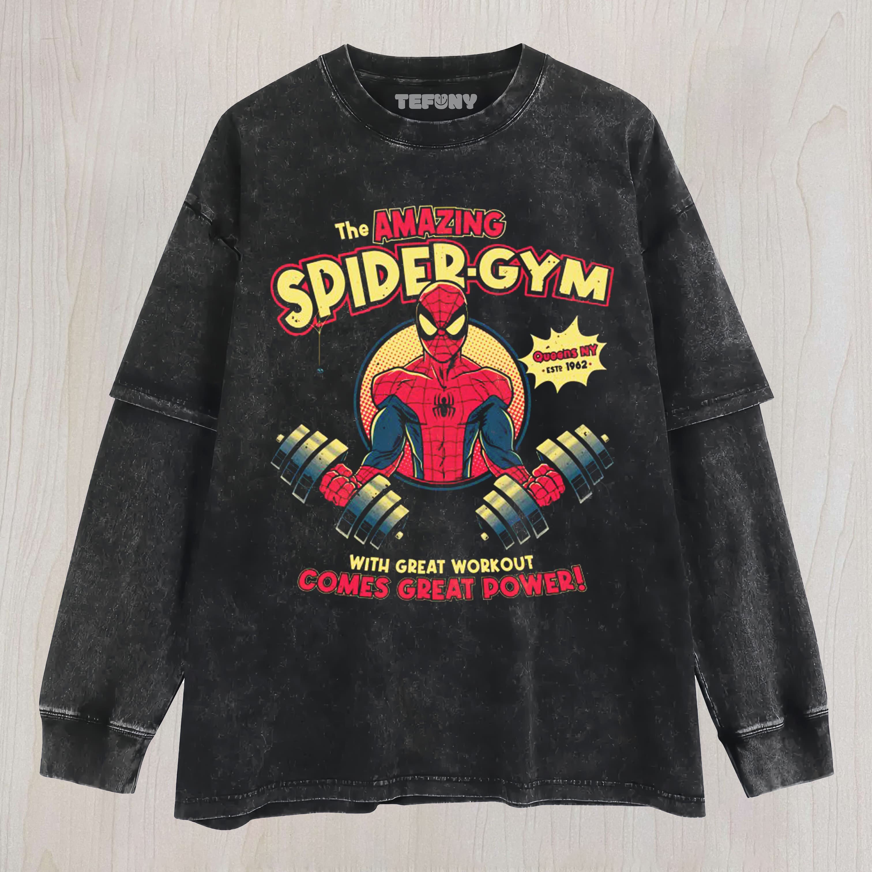 SPIDERMAN AT THE GYM V2 LAYERED LONG SLEEVE