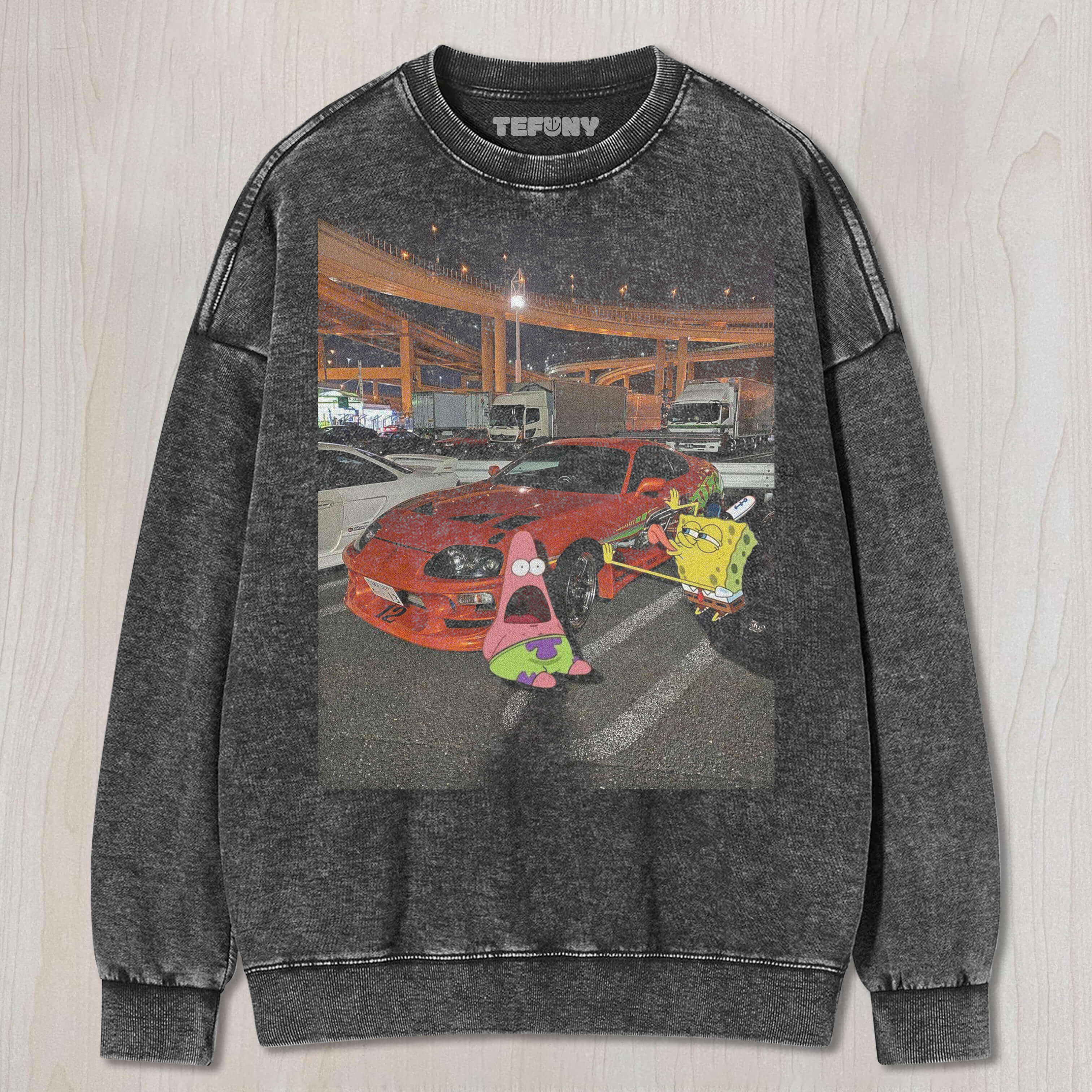 SPONGEBOB AND PATRICK ARE SITTING NEXT TO THE CAR T-SHIRT