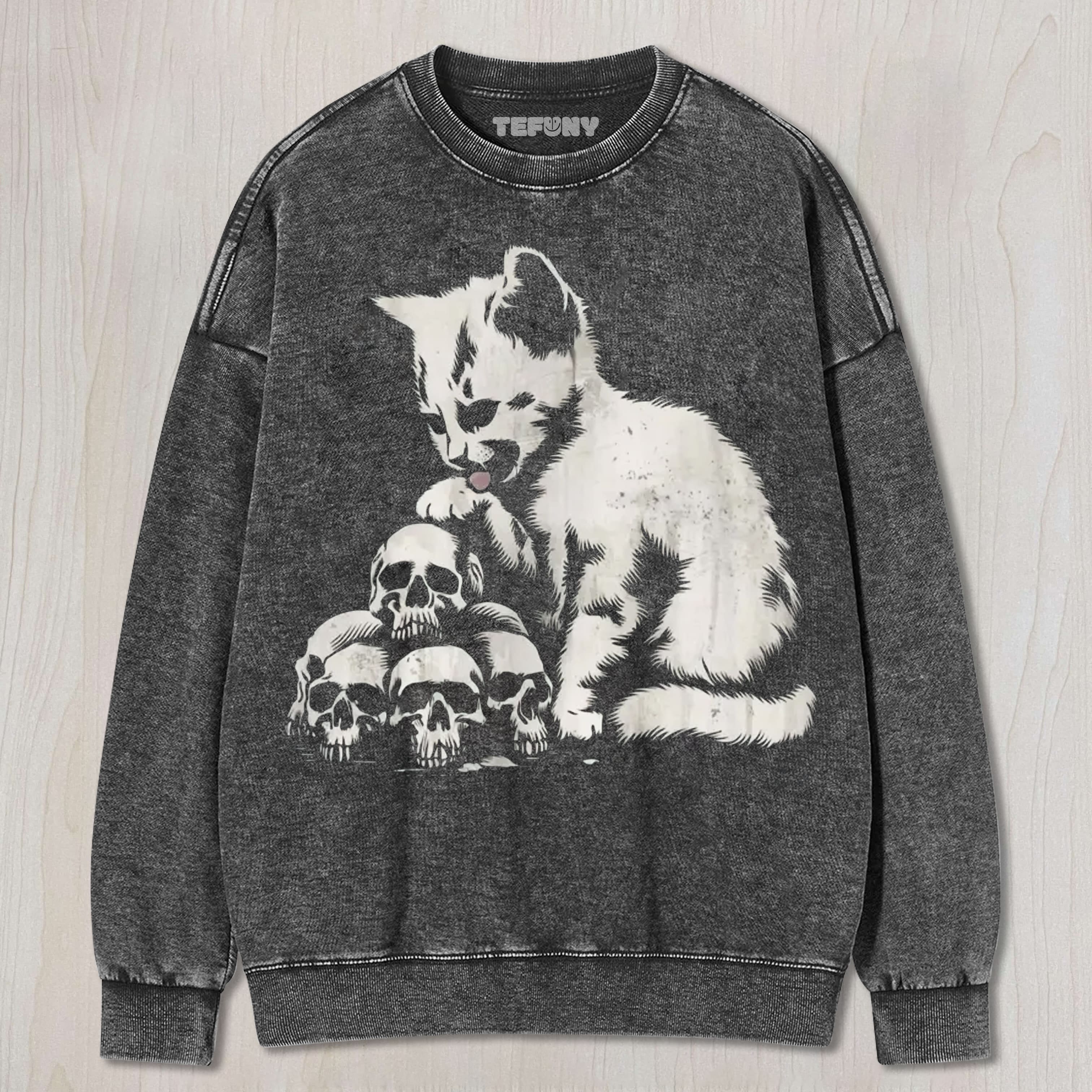 SPOOKY CAT SKULL VINTAGE T UNISEX TEE, TANK TOP, LAYERED LS, SWEATSHIRT & HOODIE