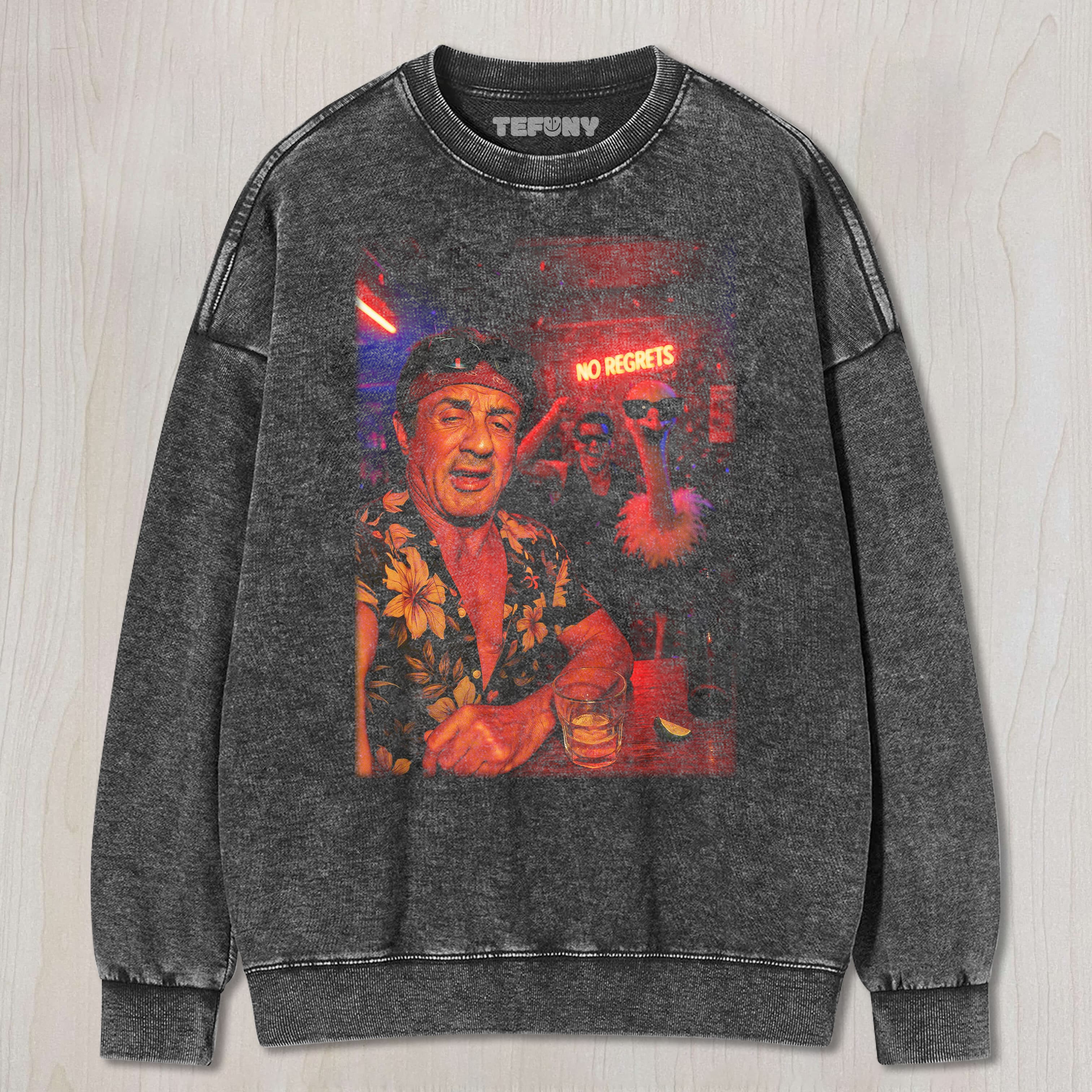 STALLONE IN A BAR TEE & SWEAT & HOOD