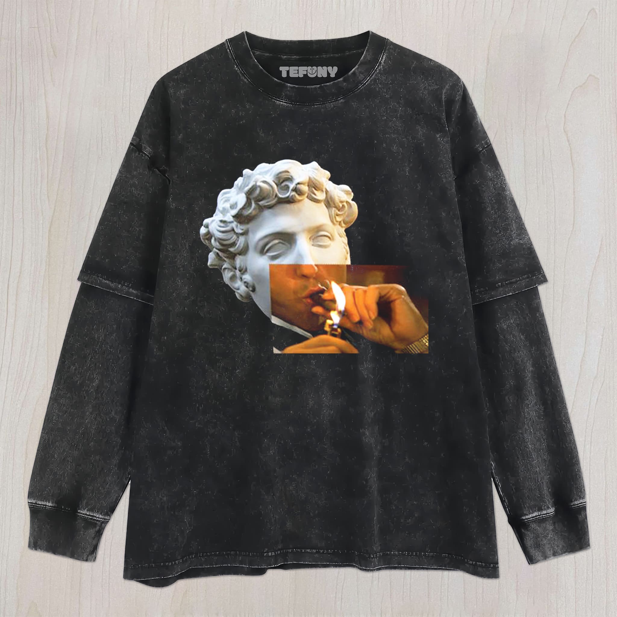 STATUE PARODIES SMOKING UNISEX TEE, TANK TOP, LAYERED LS, SWEATSHIRT & HOODIE