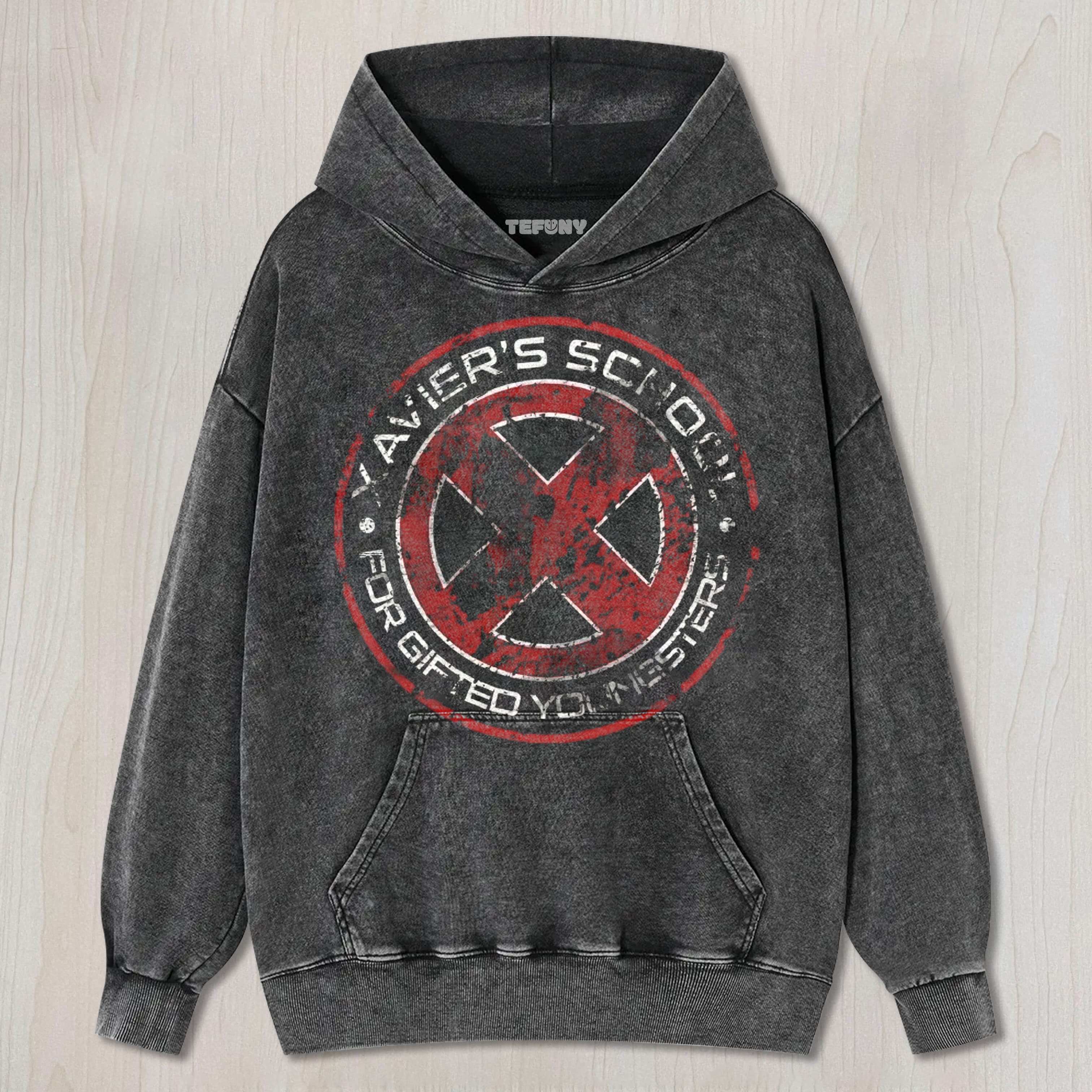 SUPERHERO SCHOOL LOGO GRAPHIC WASHED UNISEX TEE, TANK TOP, LAYERED LS, SWEATSHIRT & HOODIE
