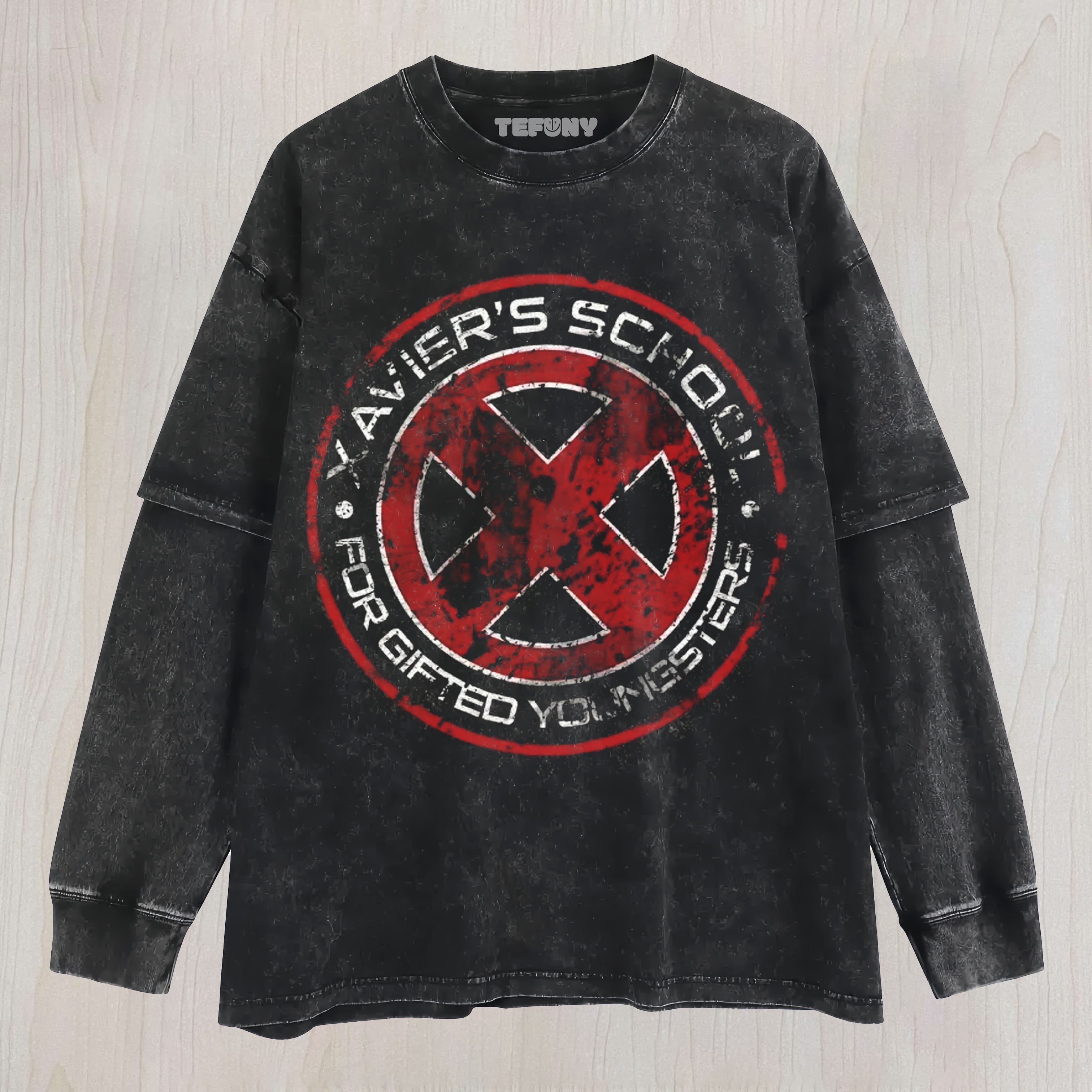 SUPERHERO SCHOOL LOGO GRAPHIC WASHED UNISEX TEE, TANK TOP, LAYERED LS, SWEATSHIRT & HOODIE