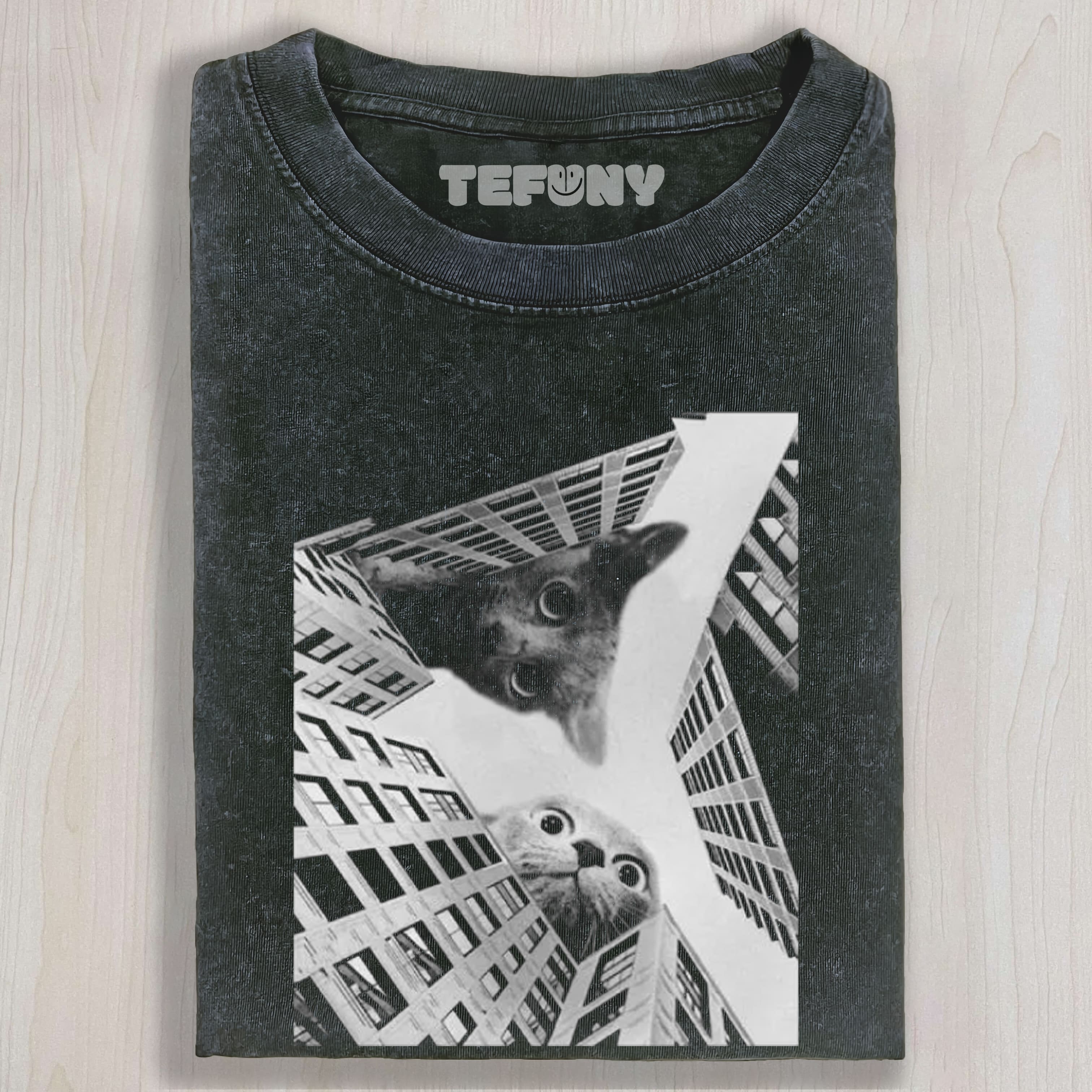 SURREAL CAT - BUILDING PATTERNED TEE, TANK TOP, LAYERED LS, SWEATSHIRT & HOODIE