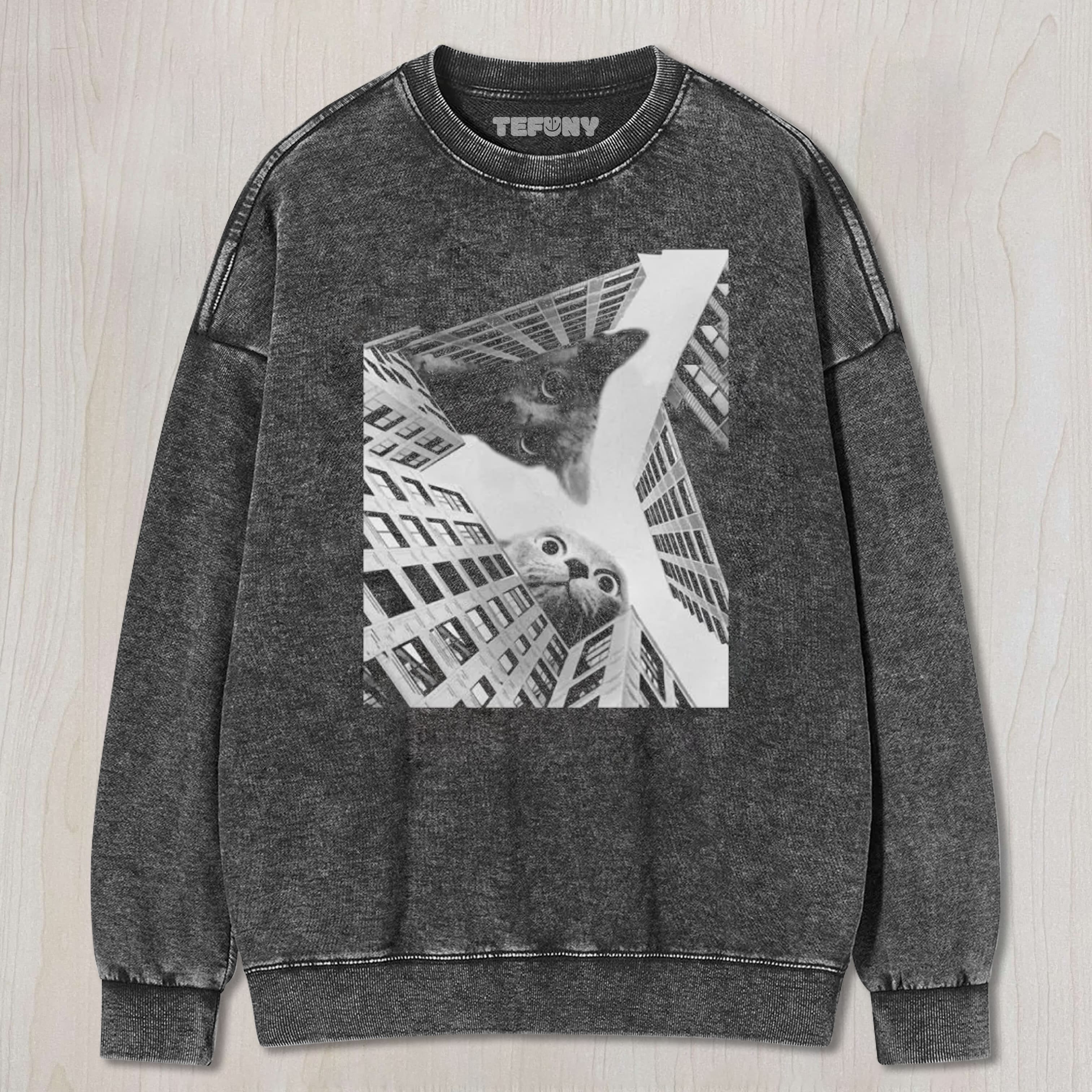 SURREAL CAT - BUILDING PATTERNED TEE, TANK TOP, LAYERED LS, SWEATSHIRT & HOODIE