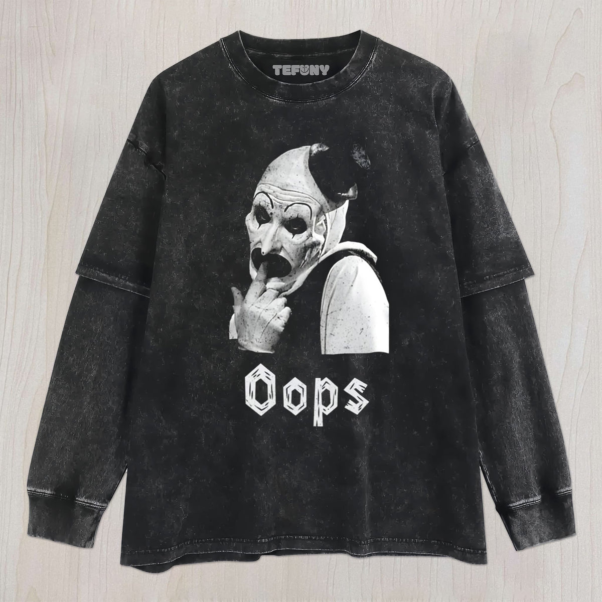 TERRIFIER OOPS UNISEX TEE, TANK TOP, LAYERED LS, SWEATSHIRT & HOODIE