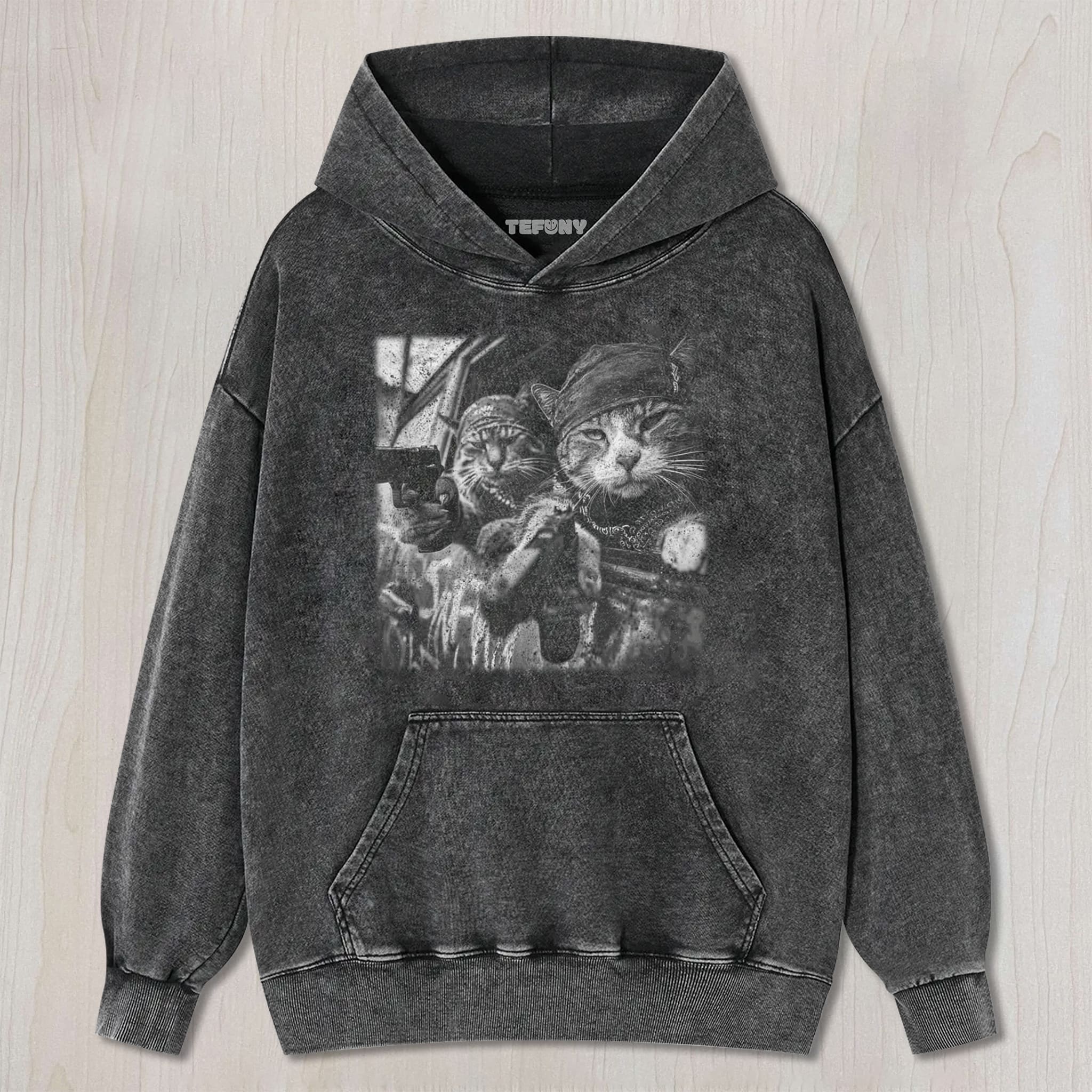 THE CATS ARE HOLDING A GUN UNISEX TEE, TANK TOP, LAYERED LS, SWEATSHIRT & HOODIE