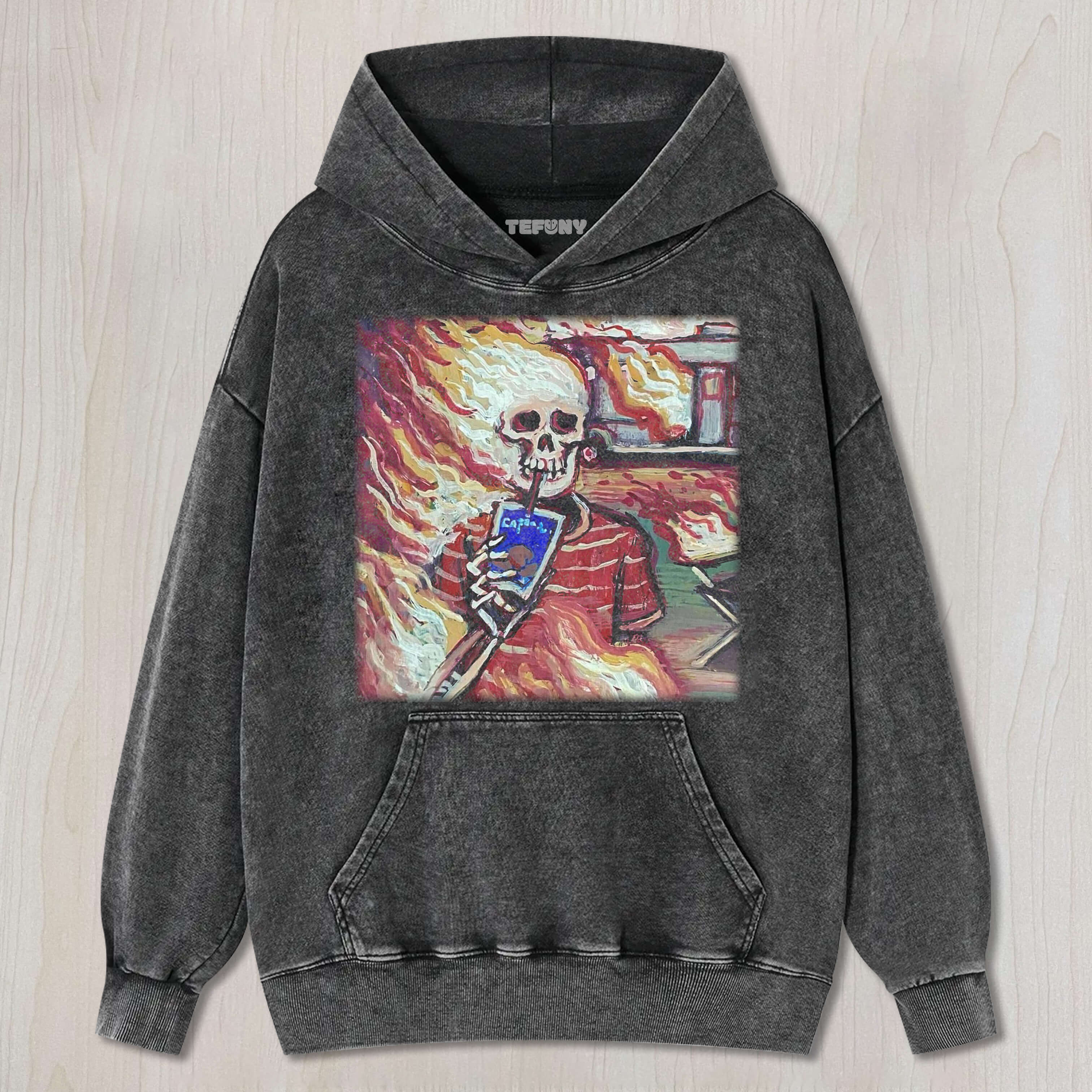 THE BURNING SKELETON DRINKING COFFEE TEE & SWEAT & HOOD