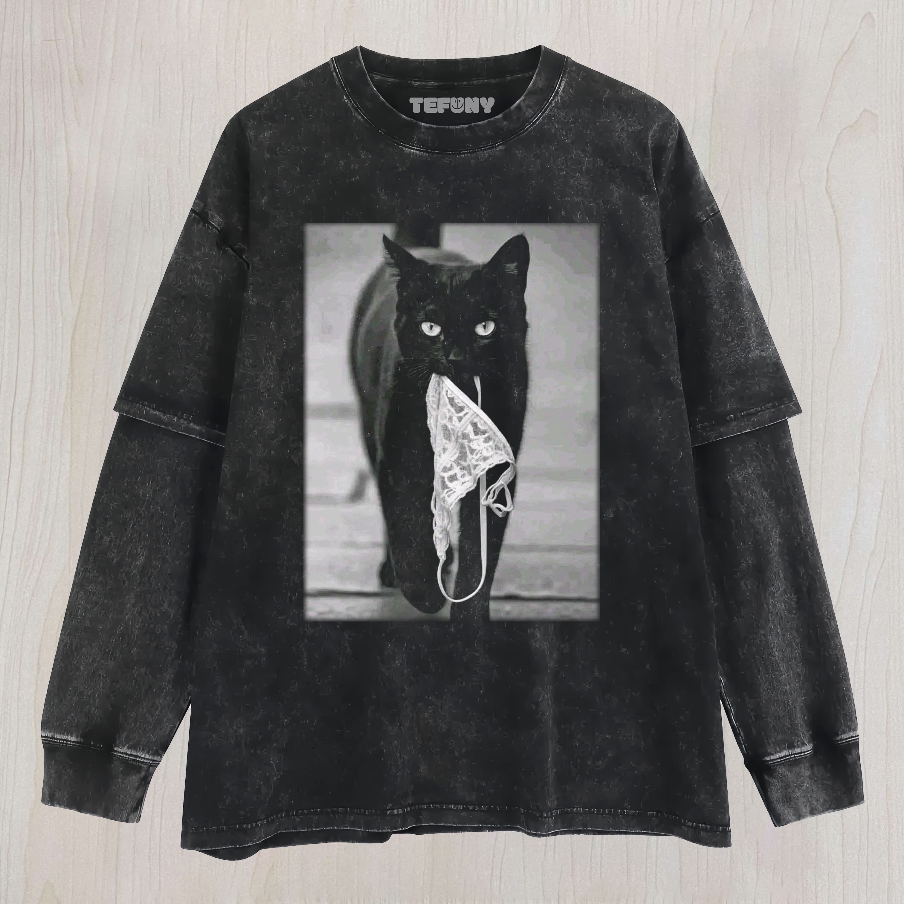 THE CAT WAS CARRYING THE UNDERWEAR LAYERED LONG SLEEVE