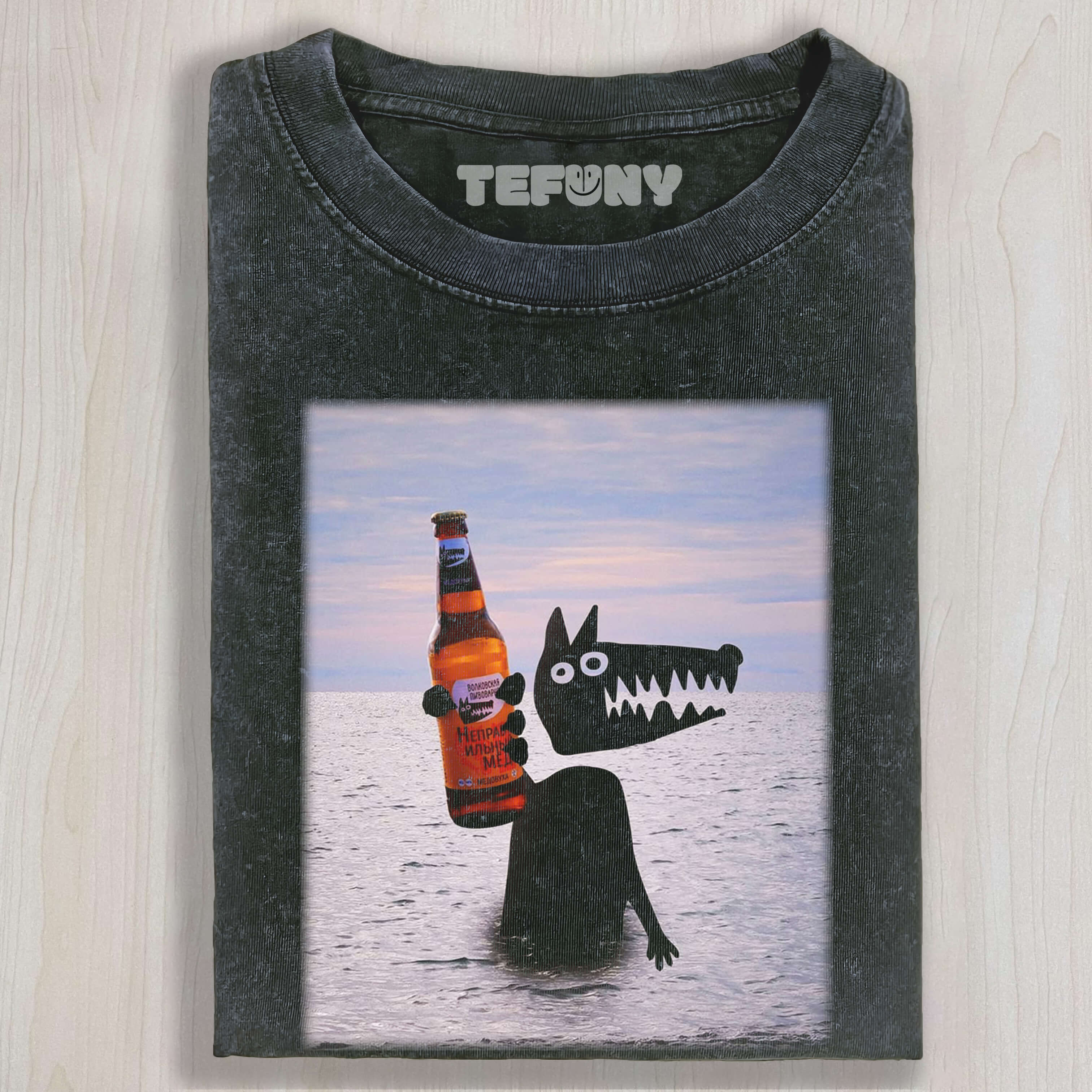 THE WOLF IS HOLDING A BOTTLE OF WINE TEE & SWEAT & HOOD