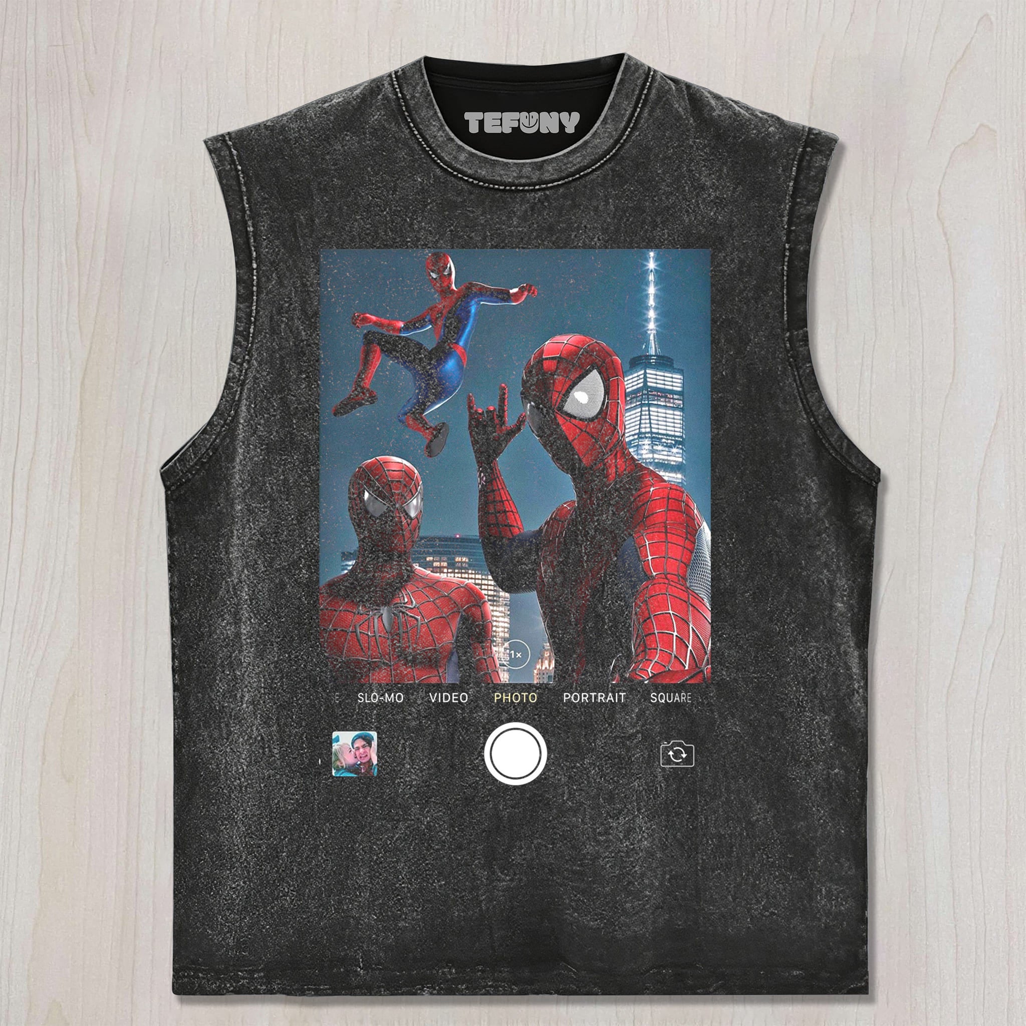 THREE SPIDER-MEN GROUP PHOTO UNISEX TEE, TANK TOP, LAYERED LS, SWEATSHIRT & HOODIE