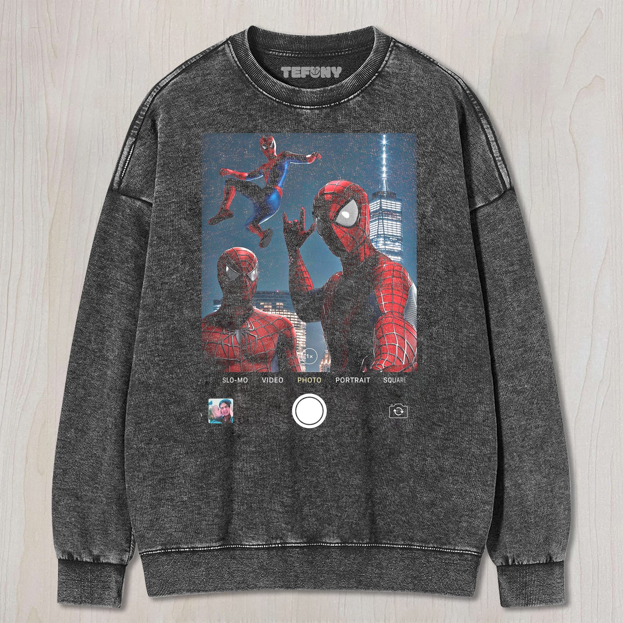 THREE SPIDER-MEN GROUP PHOTO UNISEX TEE, TANK TOP, LAYERED LS, SWEATSHIRT & HOODIE