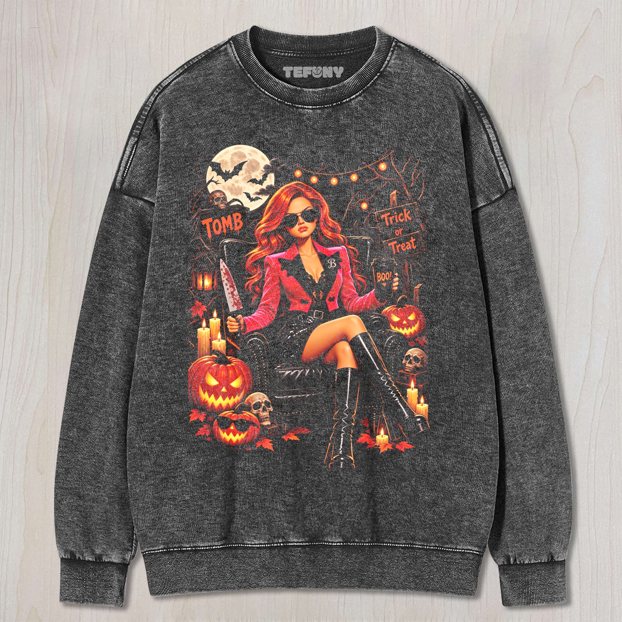 TOMB BOSS HALLOWEEN GIRL UNISEX TEE, TANK TOP, LAYERED LS, SWEATSHIRT & HOODIE