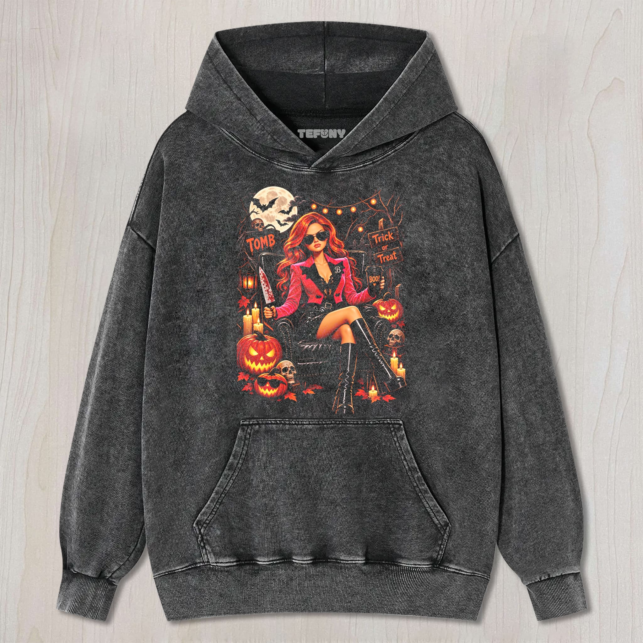 TOMB BOSS HALLOWEEN GIRL UNISEX TEE, TANK TOP, LAYERED LS, SWEATSHIRT & HOODIE