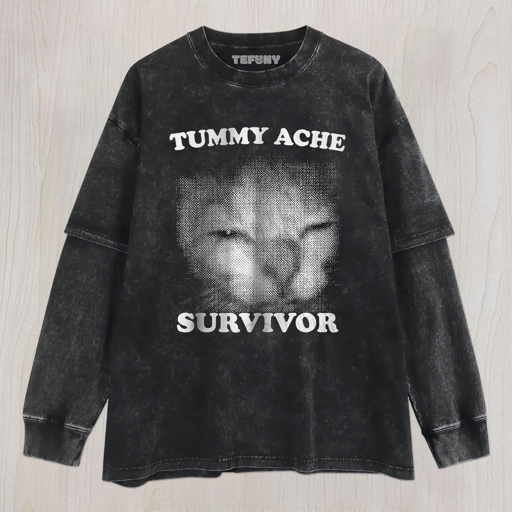 TUMMY ACHE SURVIVOR CAT UNISEX TEE, TANK TOP, LAYERED LS, SWEATSHIRT & HOODIE