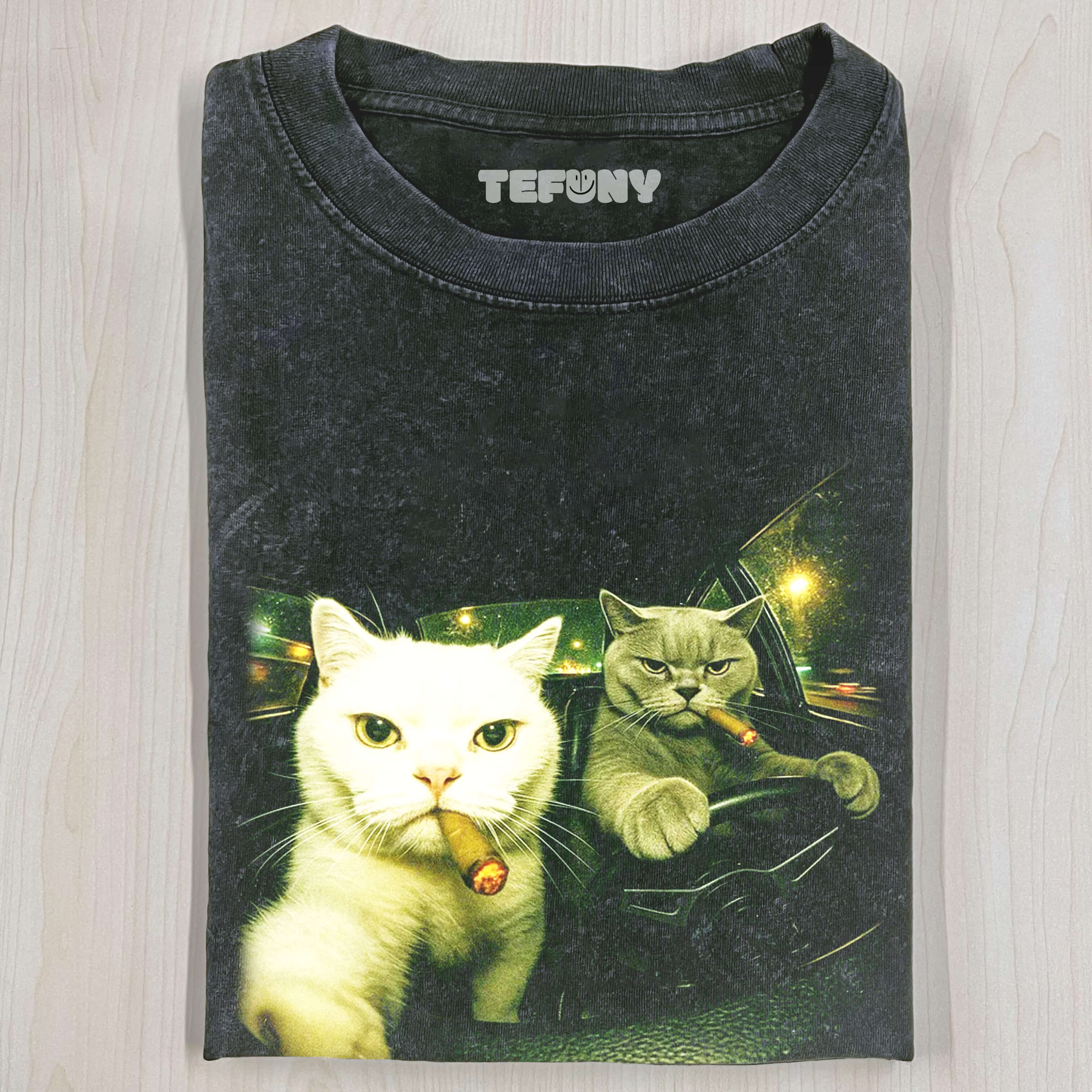 TWO CATS SMOKING AND DRIVING T-SHIRT