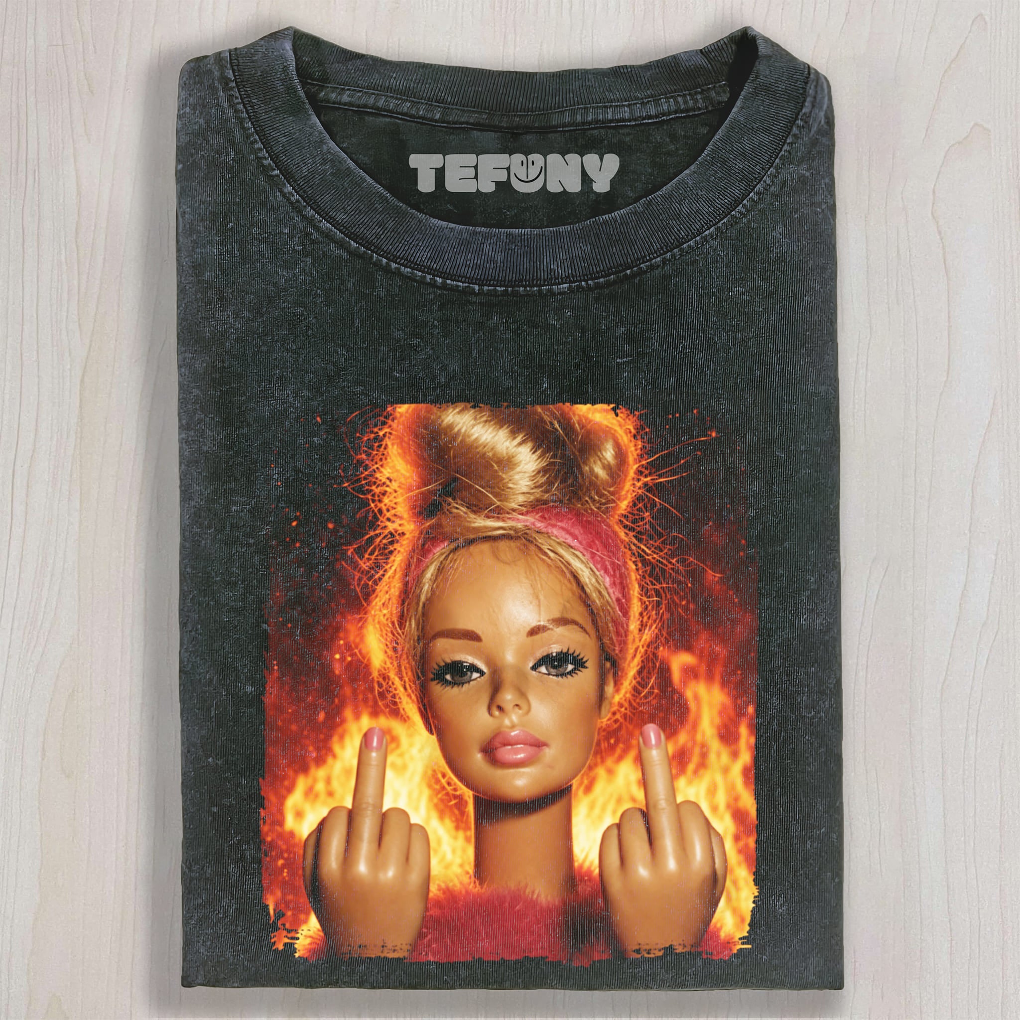 VINTAGE DOLL MIDDLE FINGER UNISEX TEE, TANK TOP, LAYERED LS, SWEATSHIRT & HOODIE
