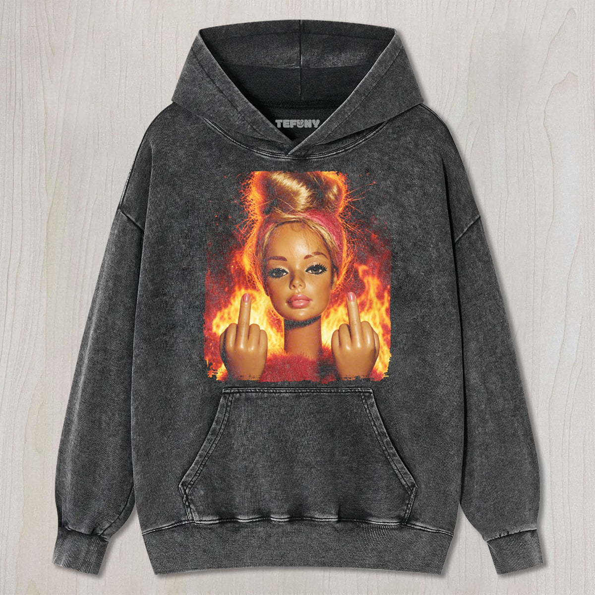VINTAGE DOLL MIDDLE FINGER UNISEX TEE, TANK TOP, LAYERED LS, SWEATSHIRT & HOODIE