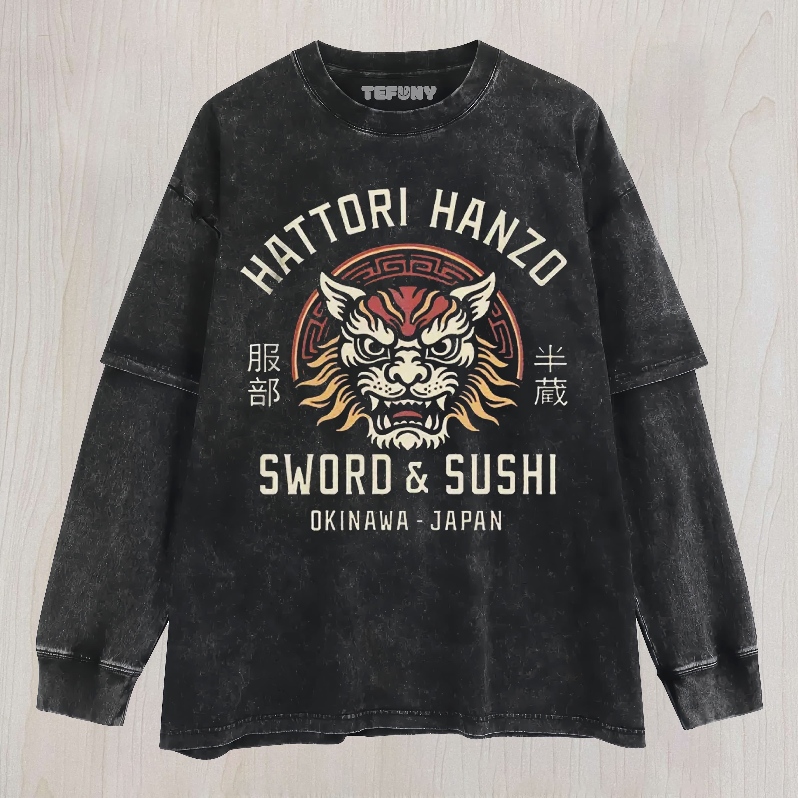 VINTAGE HATTORI LION WASHED UNISEX TEE, TANK TOP, LAYERED LS, SWEATSHIRT & HOODIE