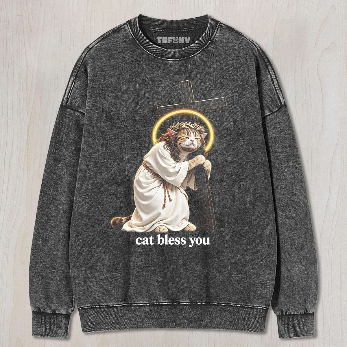 WACKY CAT FAITH FUNNY MEME V6 UNISEX TEE, TANK TOP, LAYERED LS, SWEATSHIRT & HOODIE