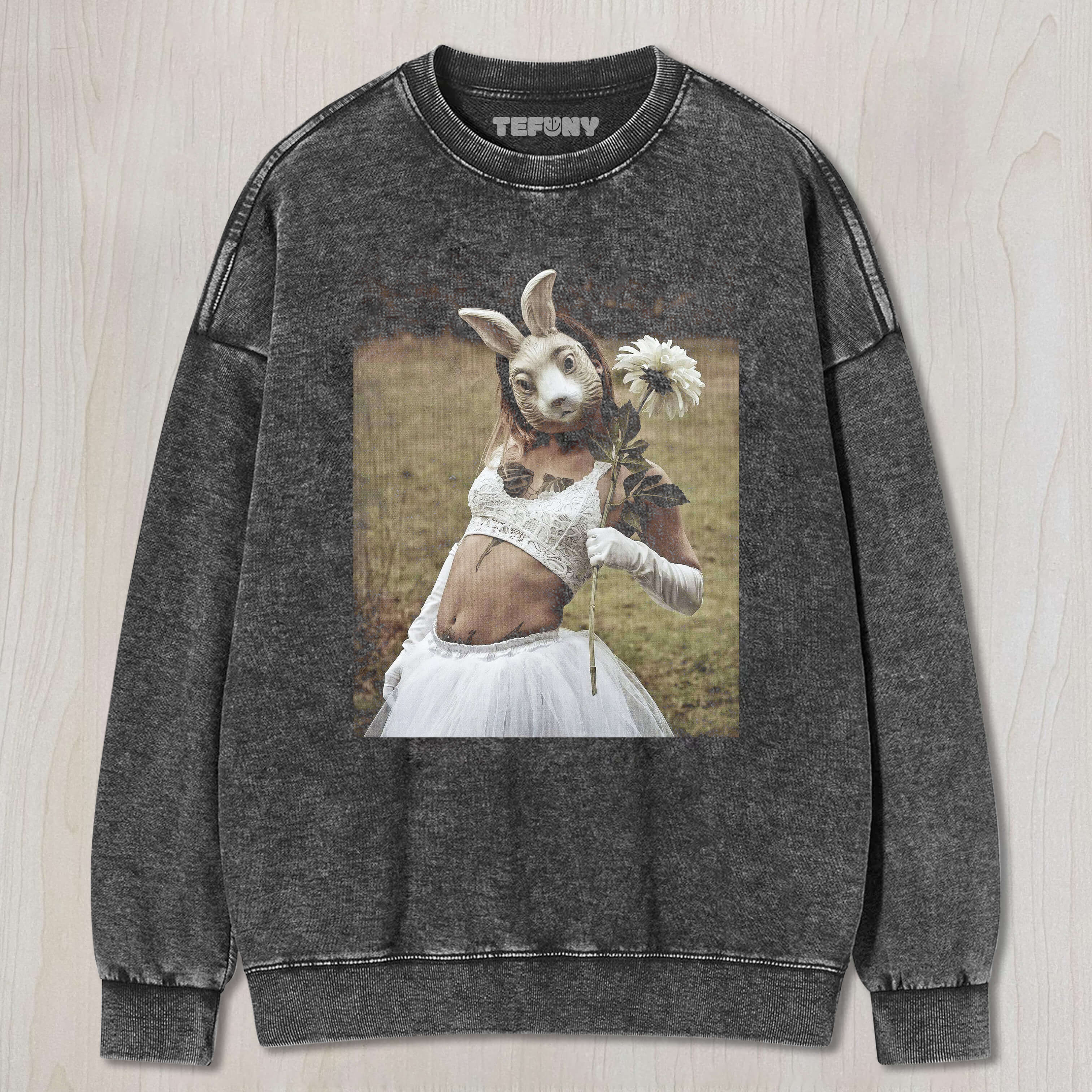WOMAN WEARING A RABBIT MASK T-SHIRT & LONG SLEEVES & HOODIES