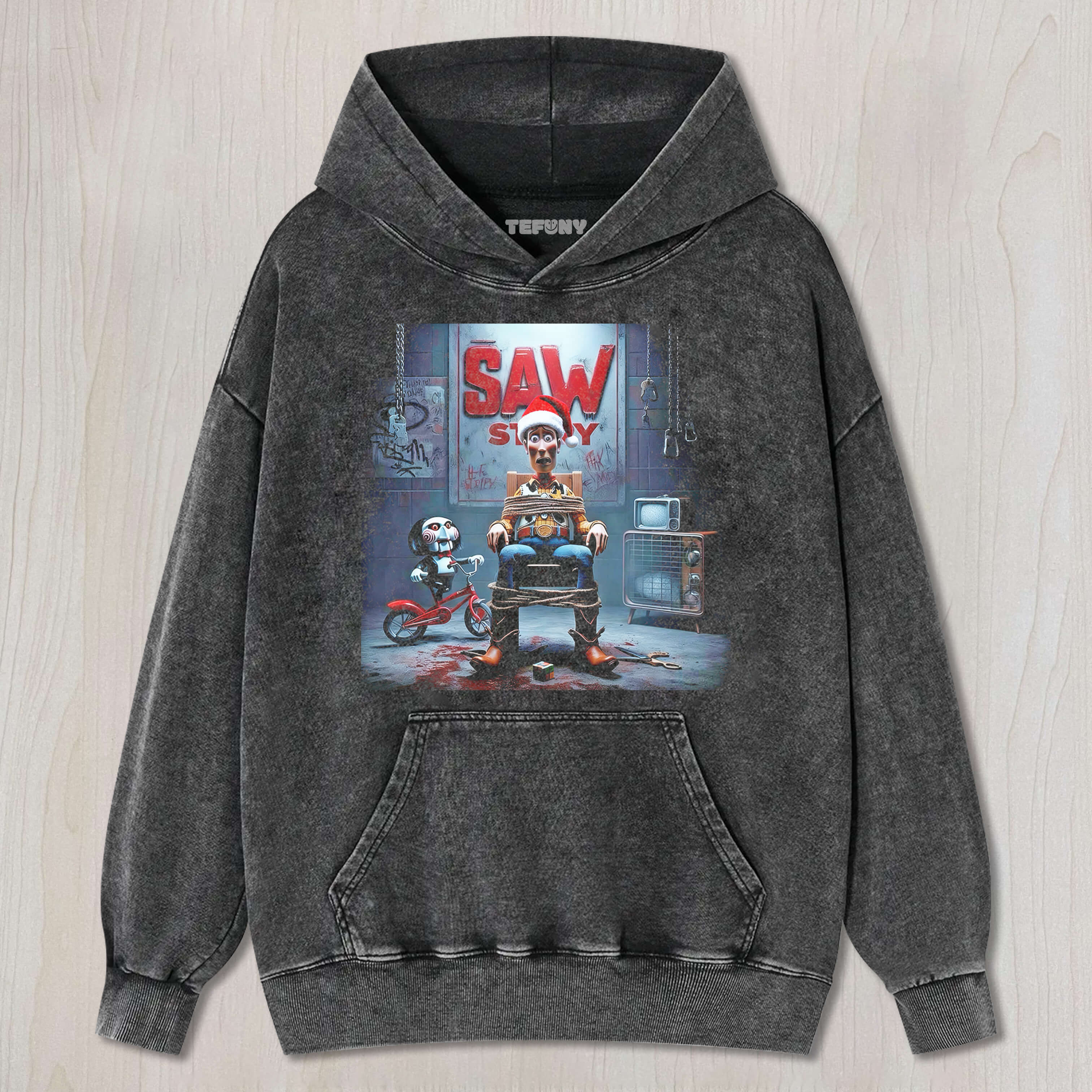 WOODY GETS KIDNAPPED BY BILLY THE PUPPET AT CHRISTMAS T-SHIRT & LONG SLEEVES & HOODIES