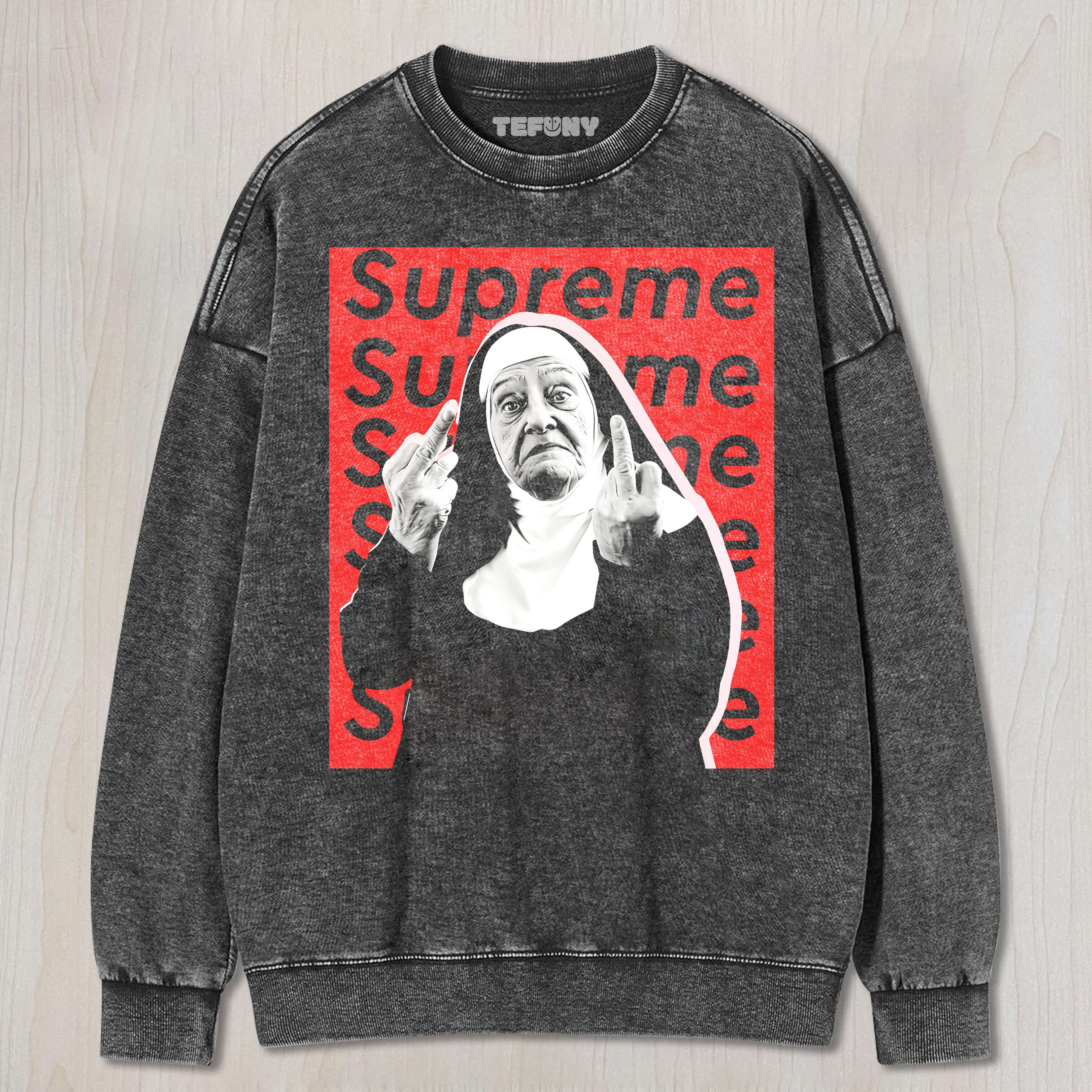 SUPREME NUN GIVING THE MIDDLE FINGER T-SHIRT