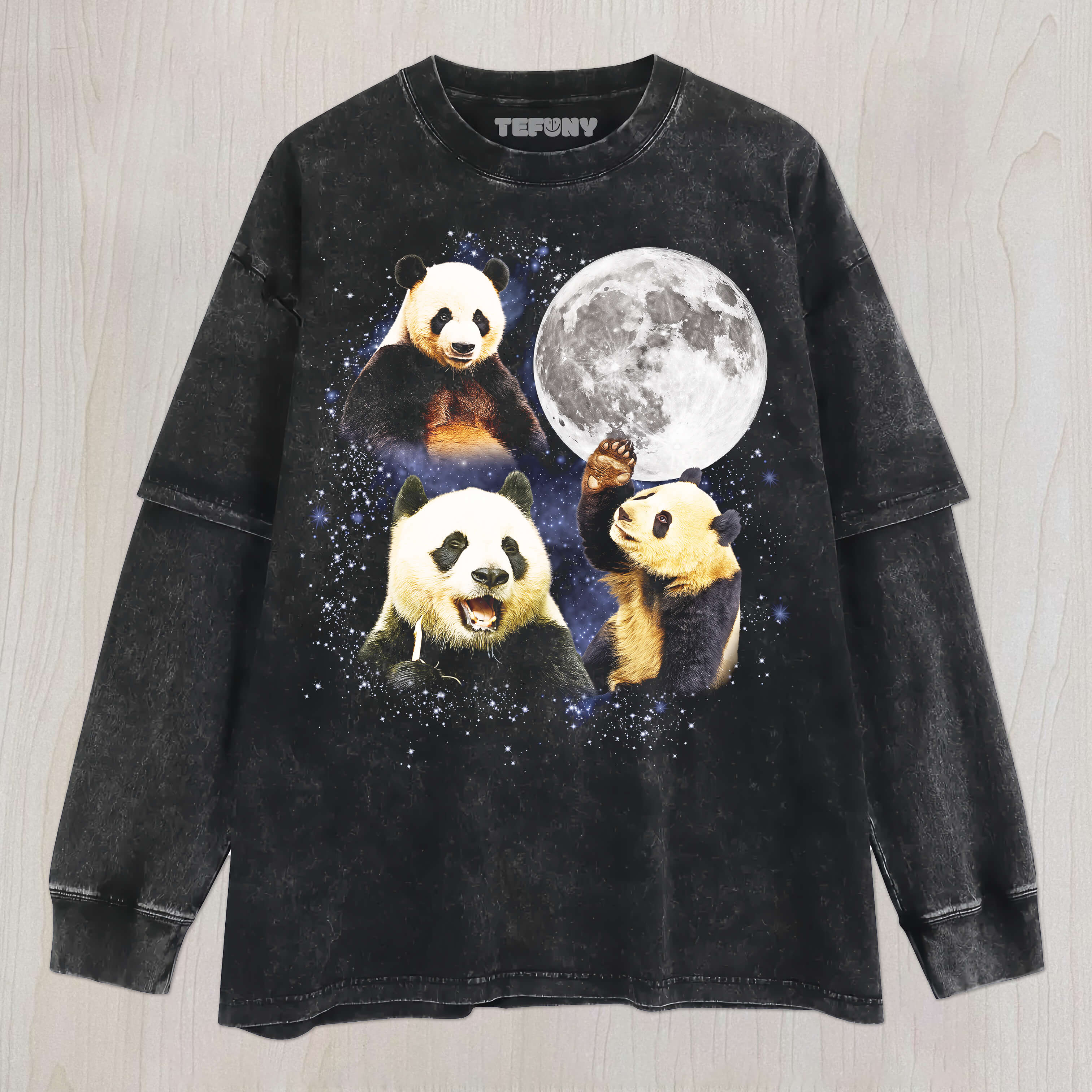 THREE PANDA MOON UNISEX TEE, TANK TOP, LAYERED LS, SWEATSHIRT & HOODIE