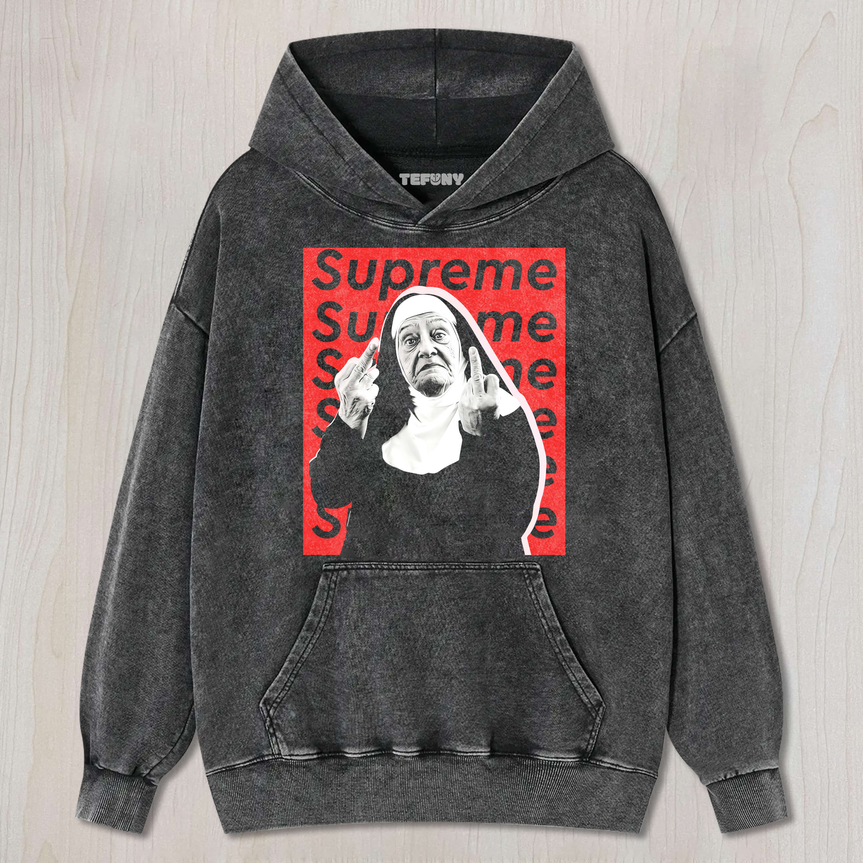 SUPREME NUN GIVING THE MIDDLE FINGER T-SHIRT