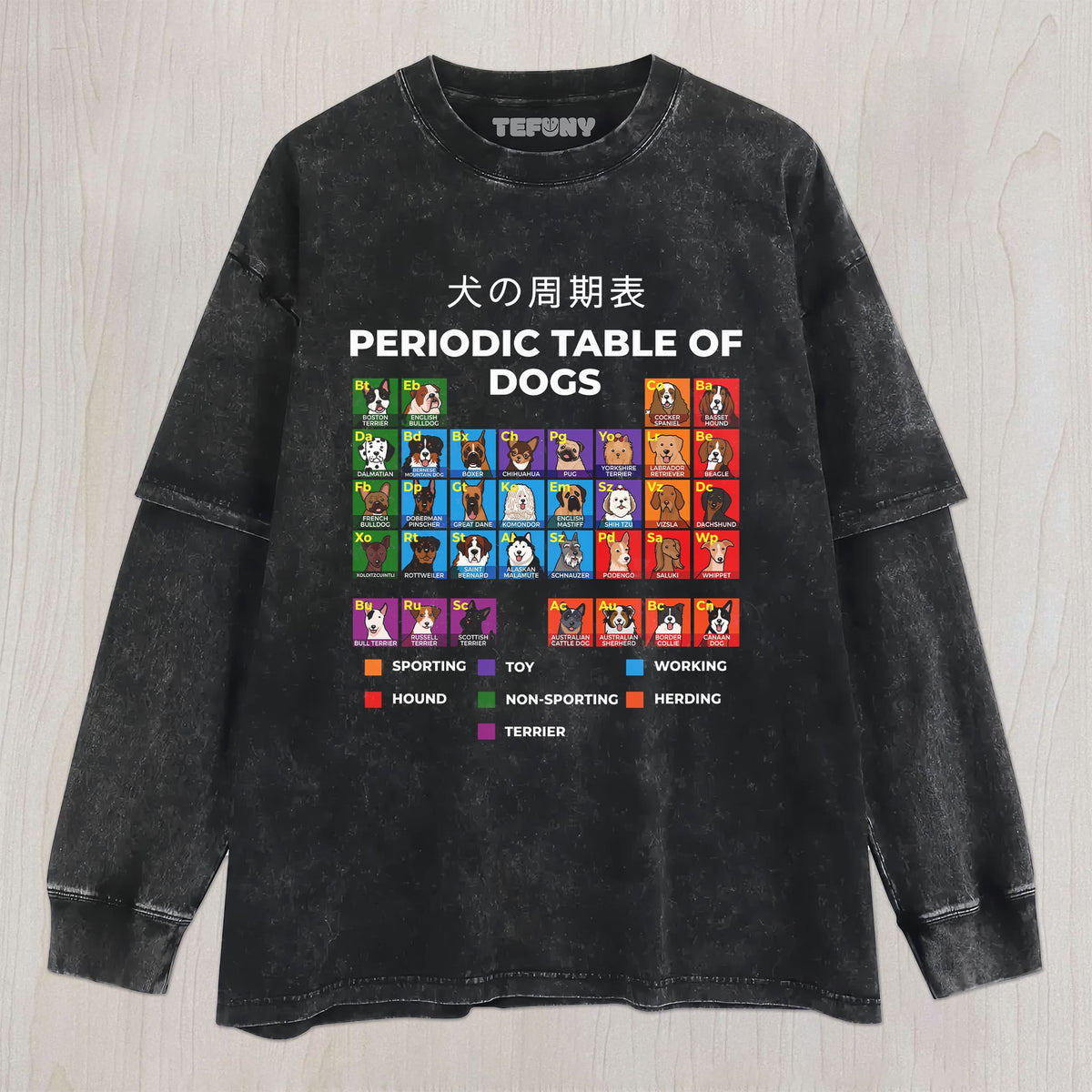 PERIODIC TABLE OF DOGS UNISEX TEE, TANK TOP, LAYERED LS, SWEATSHIRT & HOODIE