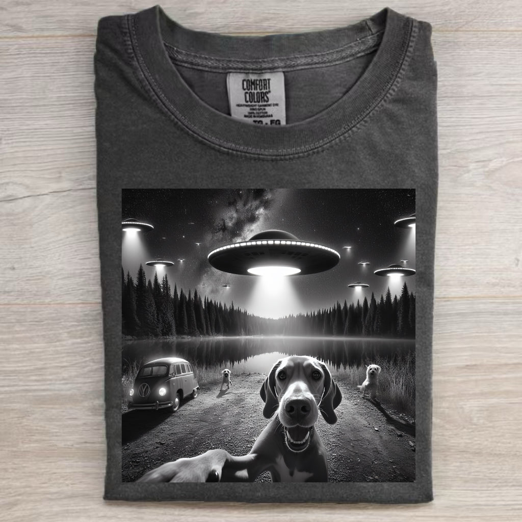 Funny Animal Selfie With UFO Art Acid Wash Shirt/Sweatshirt/Hoodie