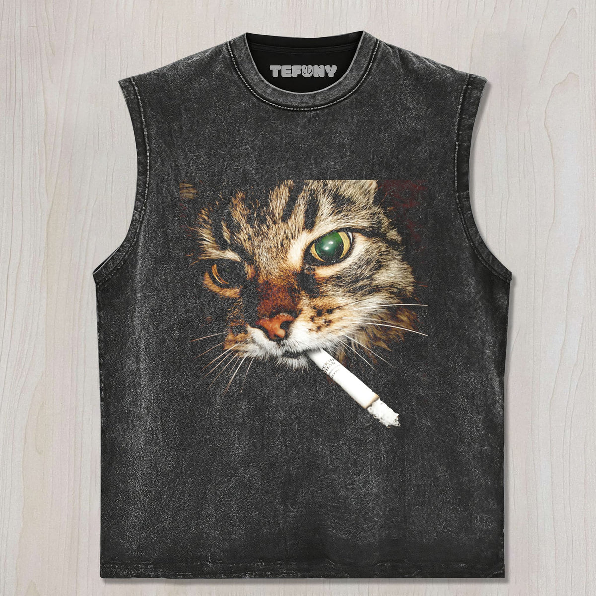 WASHED COTTON CAT T-SHIRT