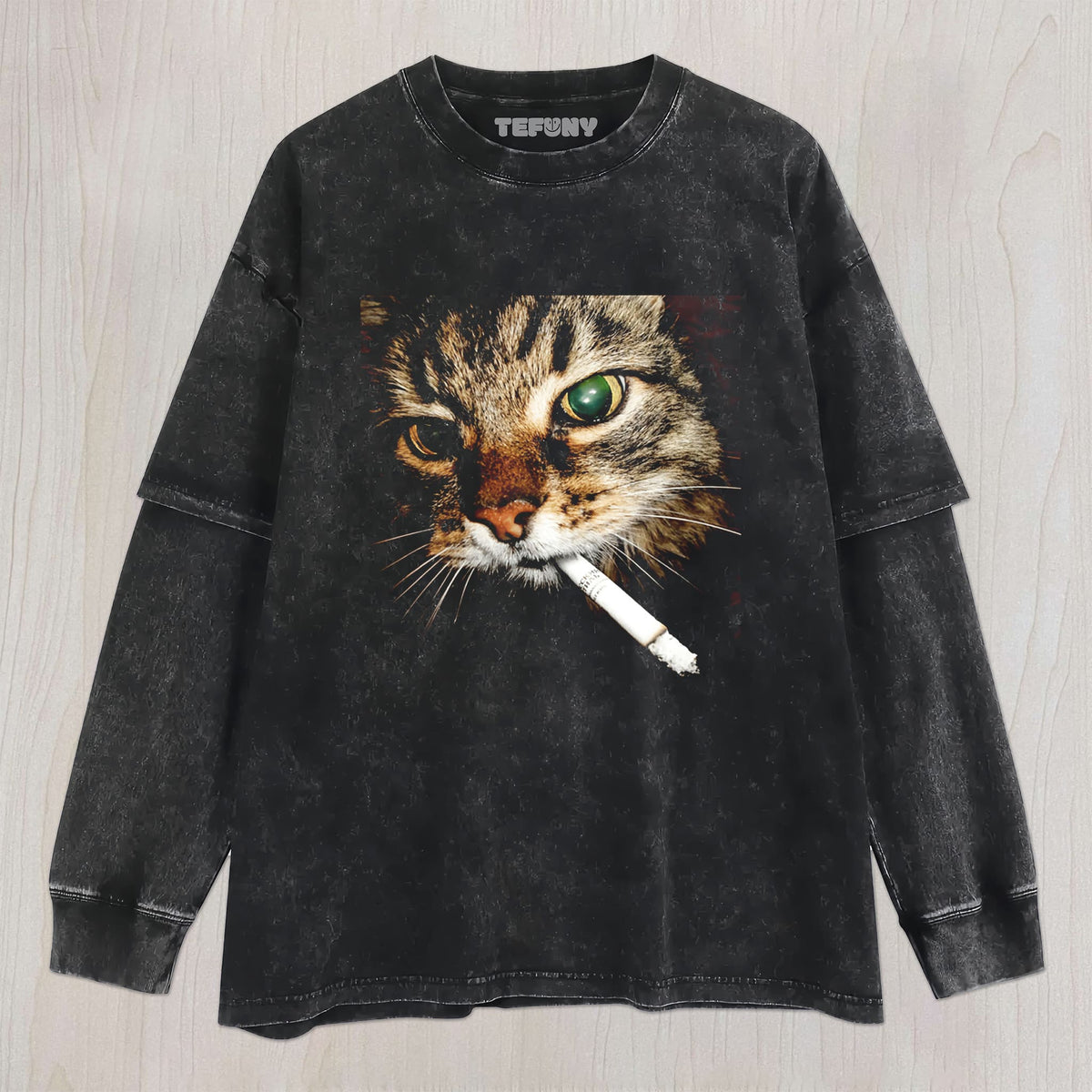 WASHED COTTON CAT T-SHIRT