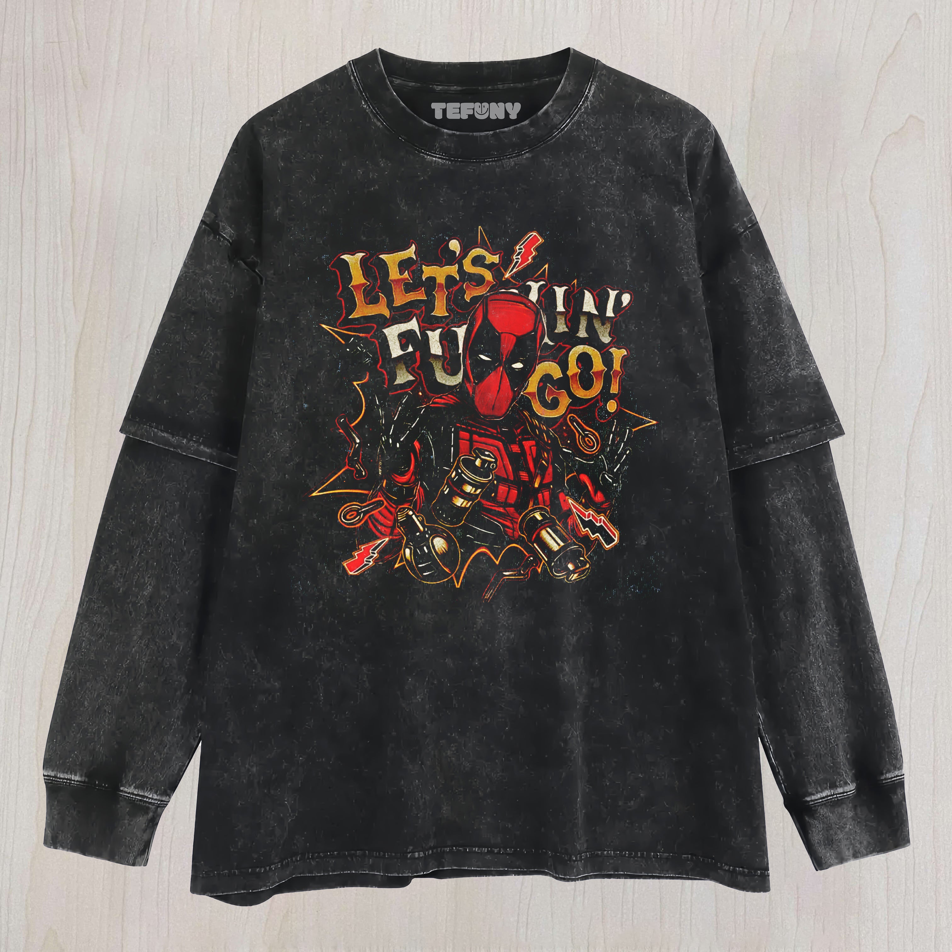 LET'S FUCKING GO! DEADPOOL WASHED  LAYERED LONG SLEEVE