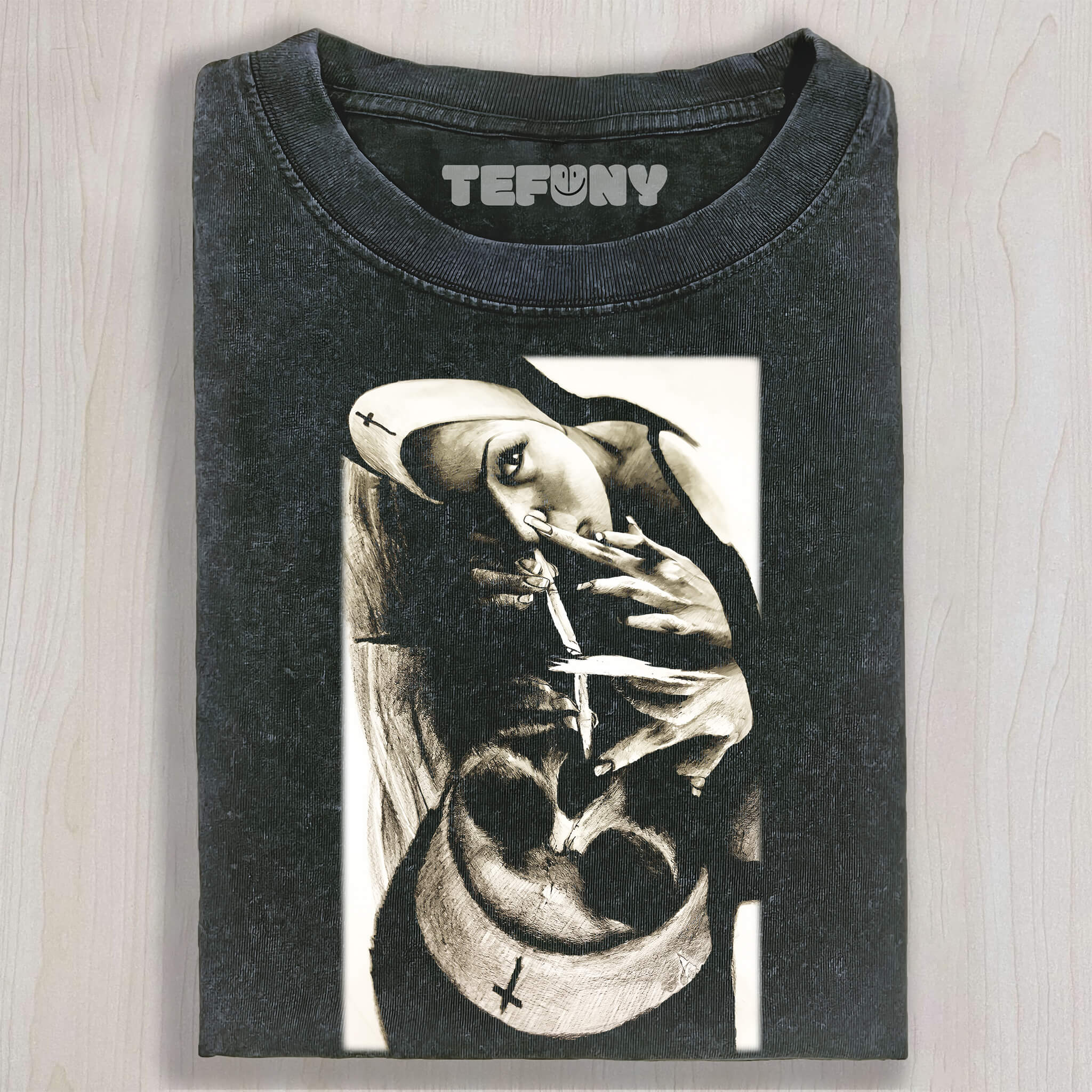 THE NUN WAS SUCKED INTO A SKELETON T-SHIRT