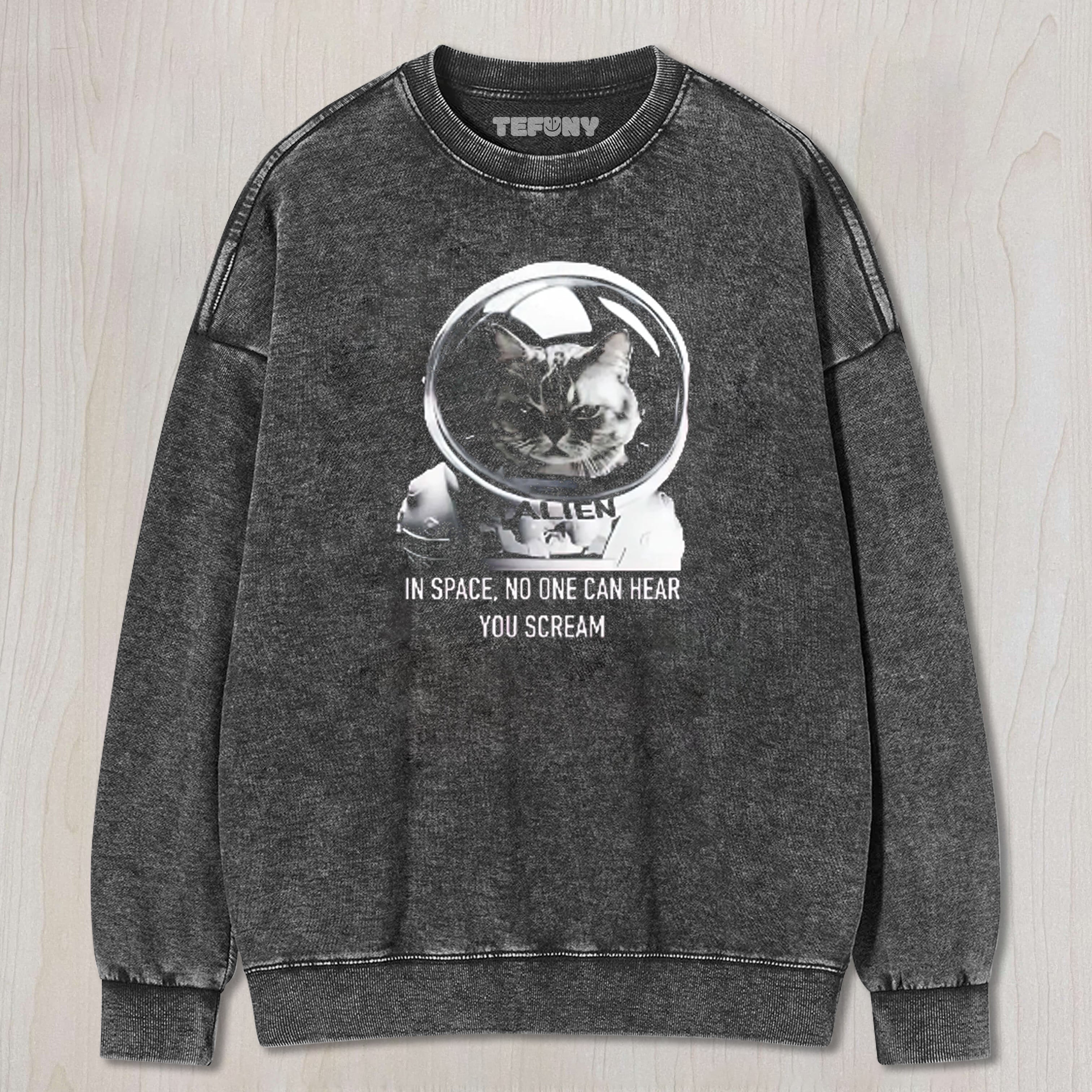 IN SPACE NO ONE CAN HEAR YOU SCREAM ALIEN CAT VINTAGE WASHED TEE & SWEAT & HOOD