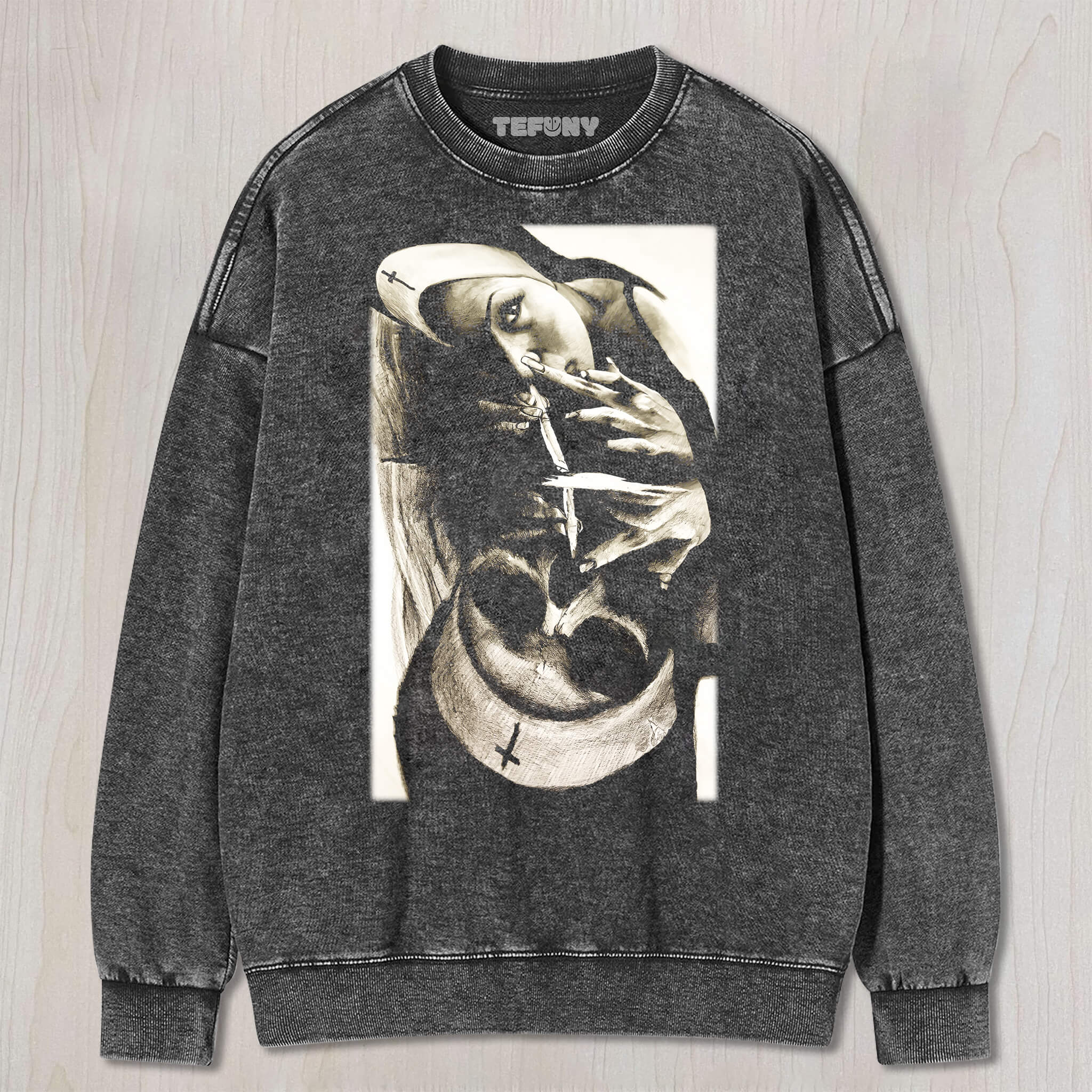THE NUN WAS SUCKED INTO A SKELETON T-SHIRT
