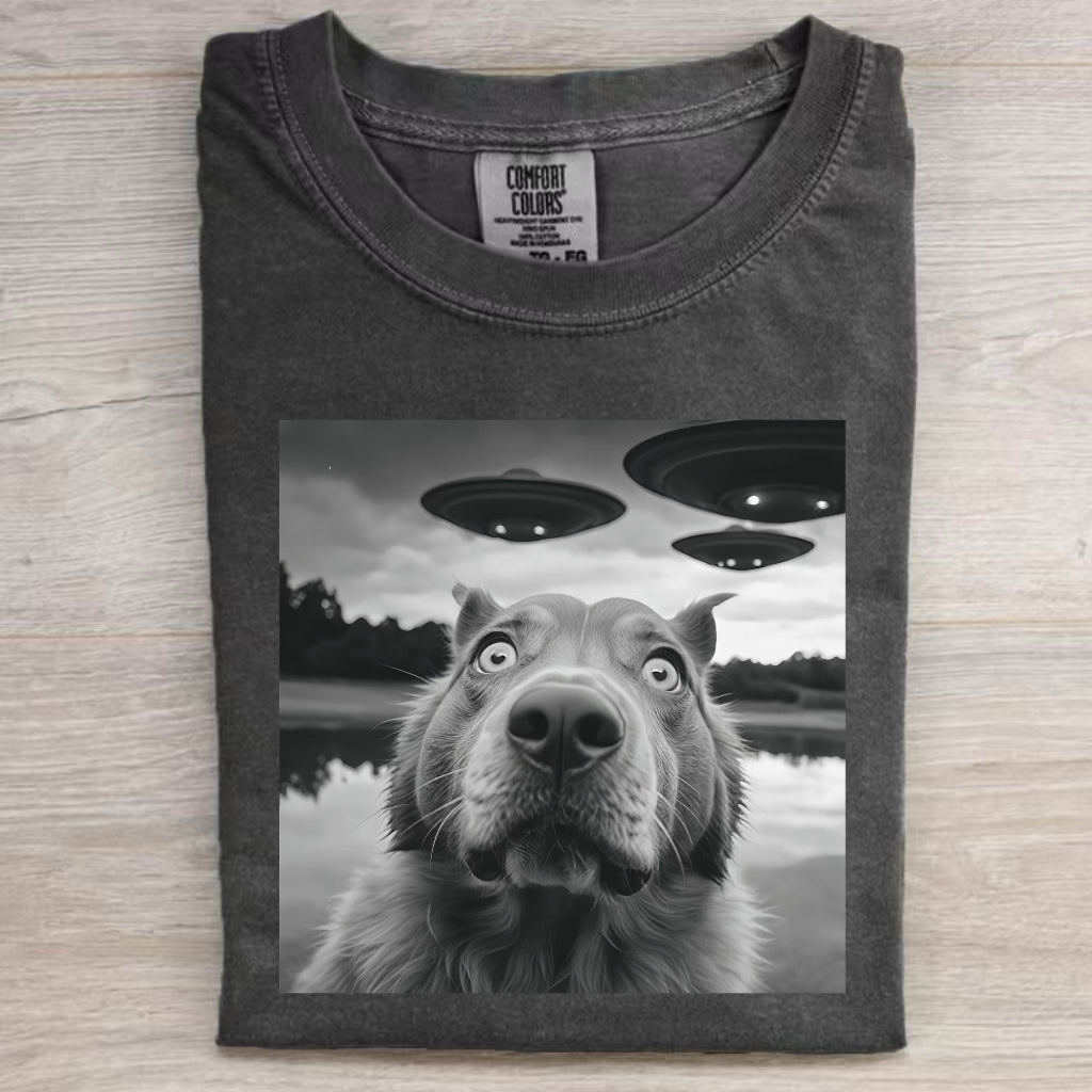 Funny Animal Selfie With UFO Art Acid Wash Shirt/Sweatshirt/Hoodie