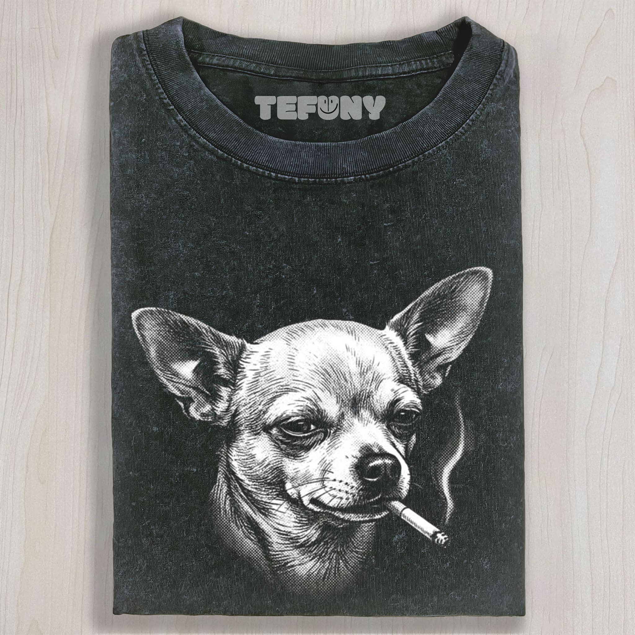 A COMICAL CHIHUAHUA SMOKING UNISEX TEE, TANK TOP, LAYERED LS, SWEATSHIRT & HOODIE