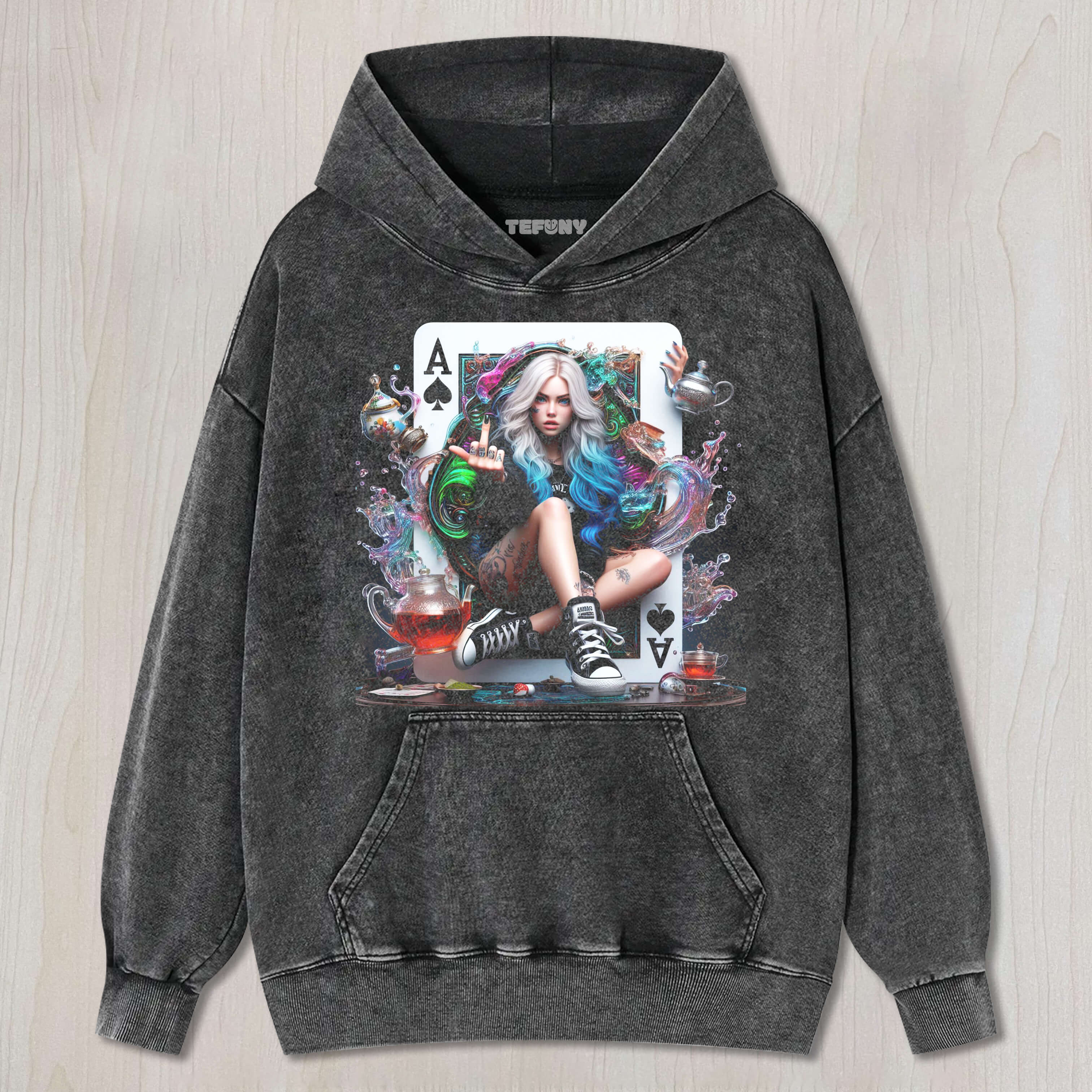 ALICE GIVING THE MIDDLE FINGER CARD TEE & SWEAT & HOOD