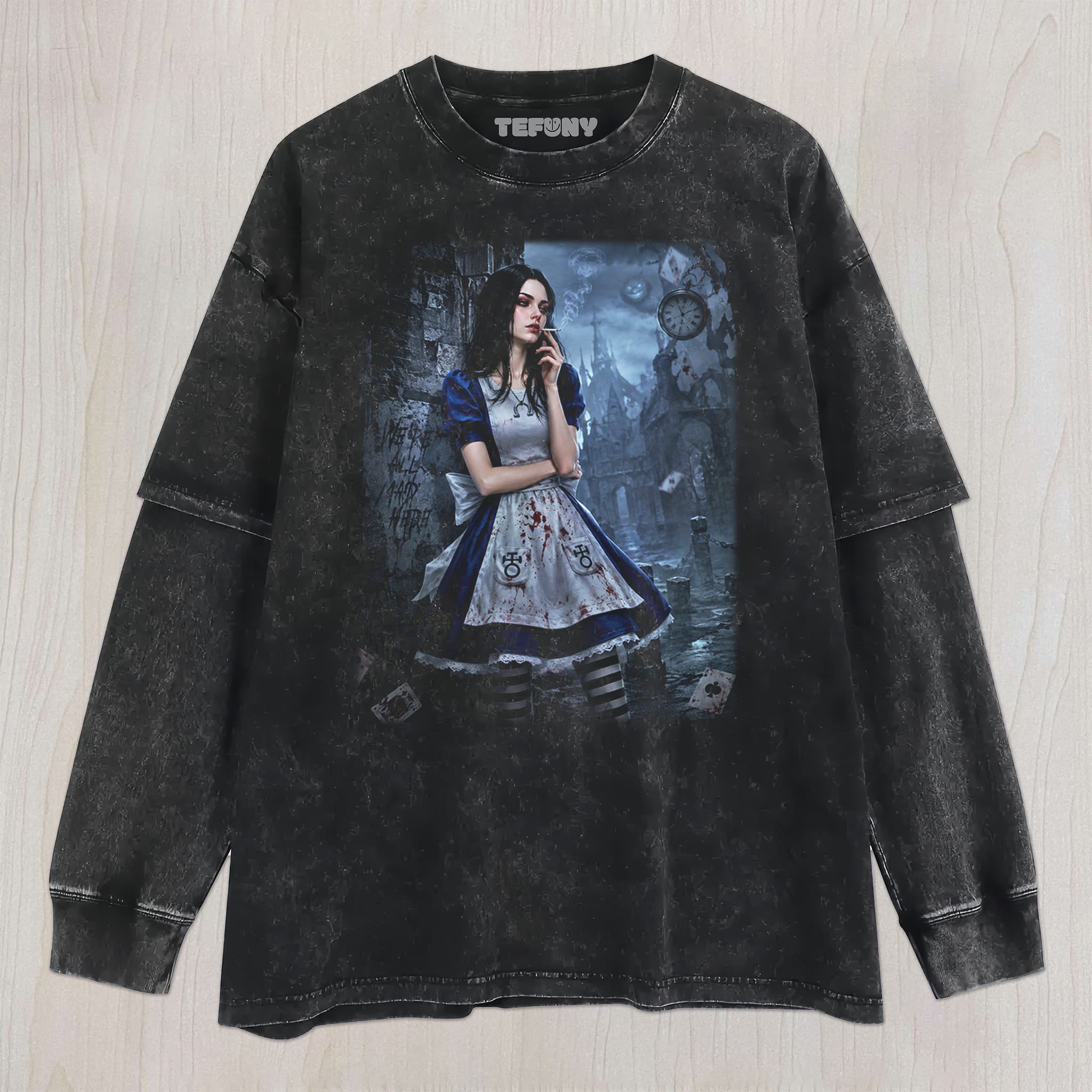 ALICE MADNESS RETURNS V4 UNISEX TEE, TANK TOP, LAYERED LS, SWEATSHIRT & HOODIE