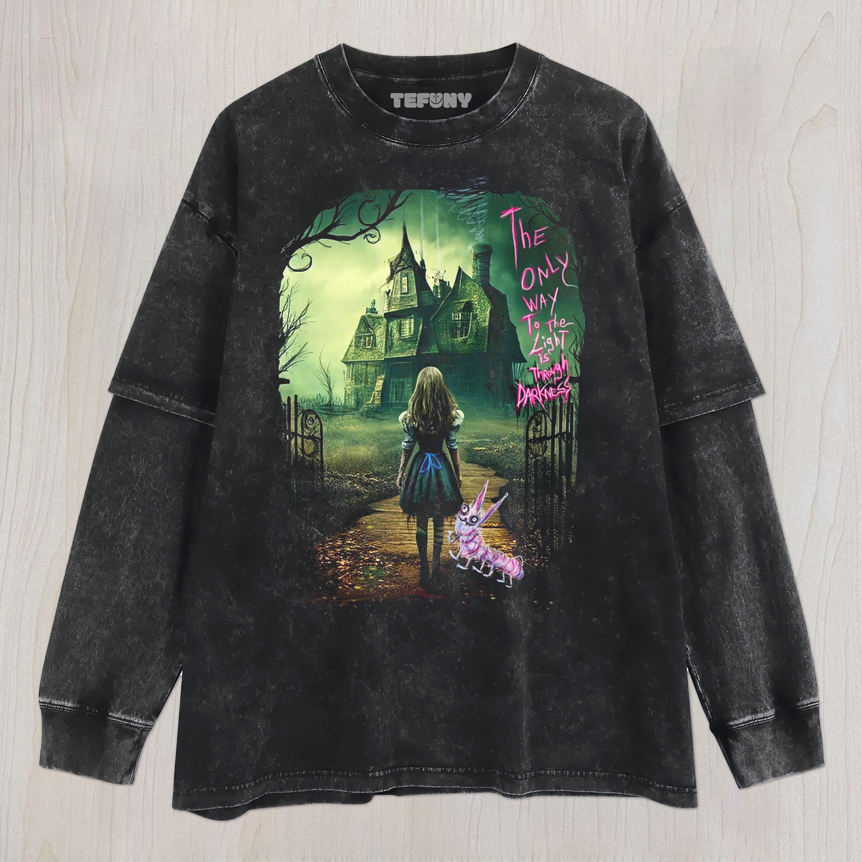 ALICE IN WONDERLAND - TOWARDS THE LIGHT UNISEX TEE, TANK TOP, LAYERED LS, SWEATSHIRT & HOODIE