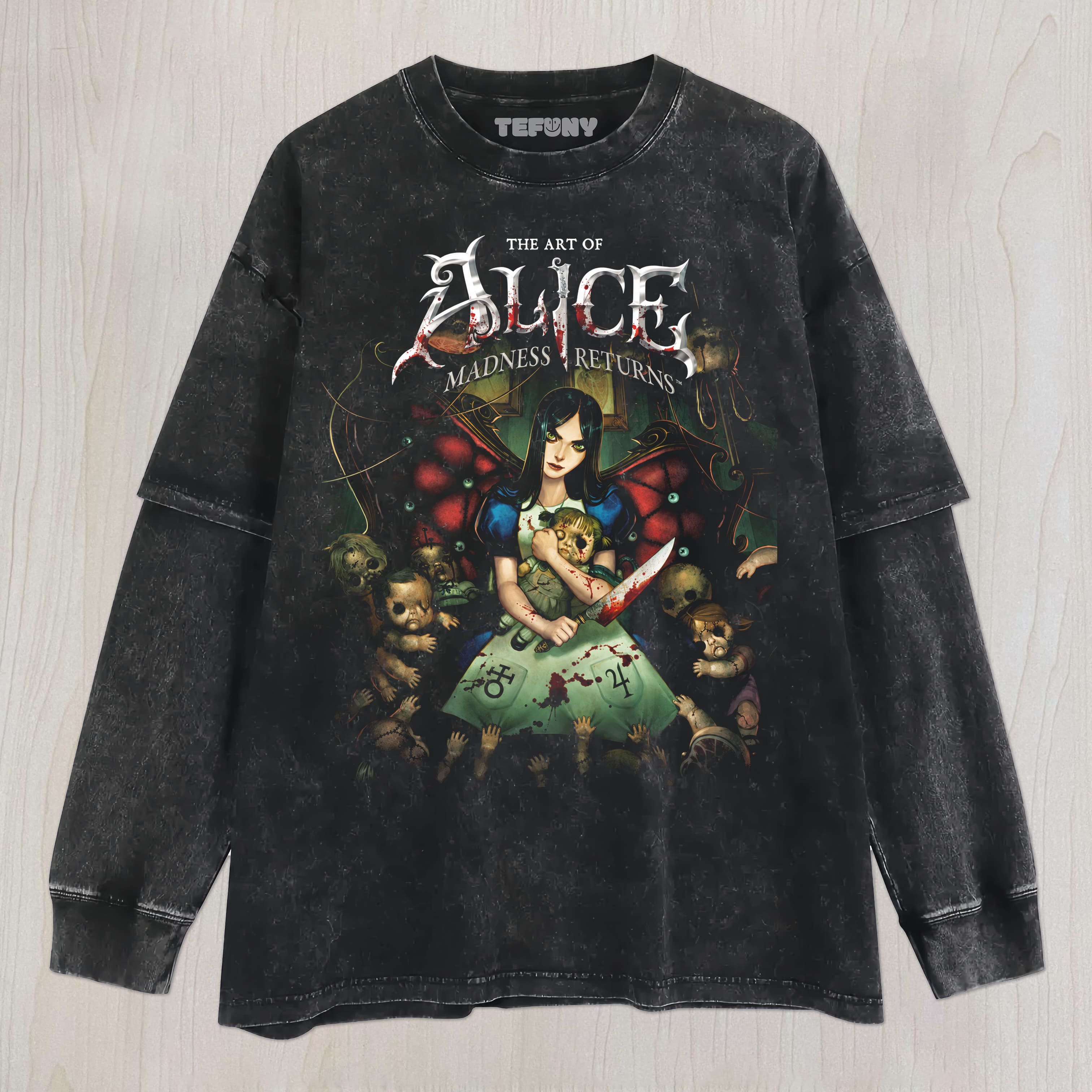 ALICE MADNESS RETURNS V1 UNISEX TEE, TANK TOP, LAYERED LS, SWEATSHIRT & HOODIE
