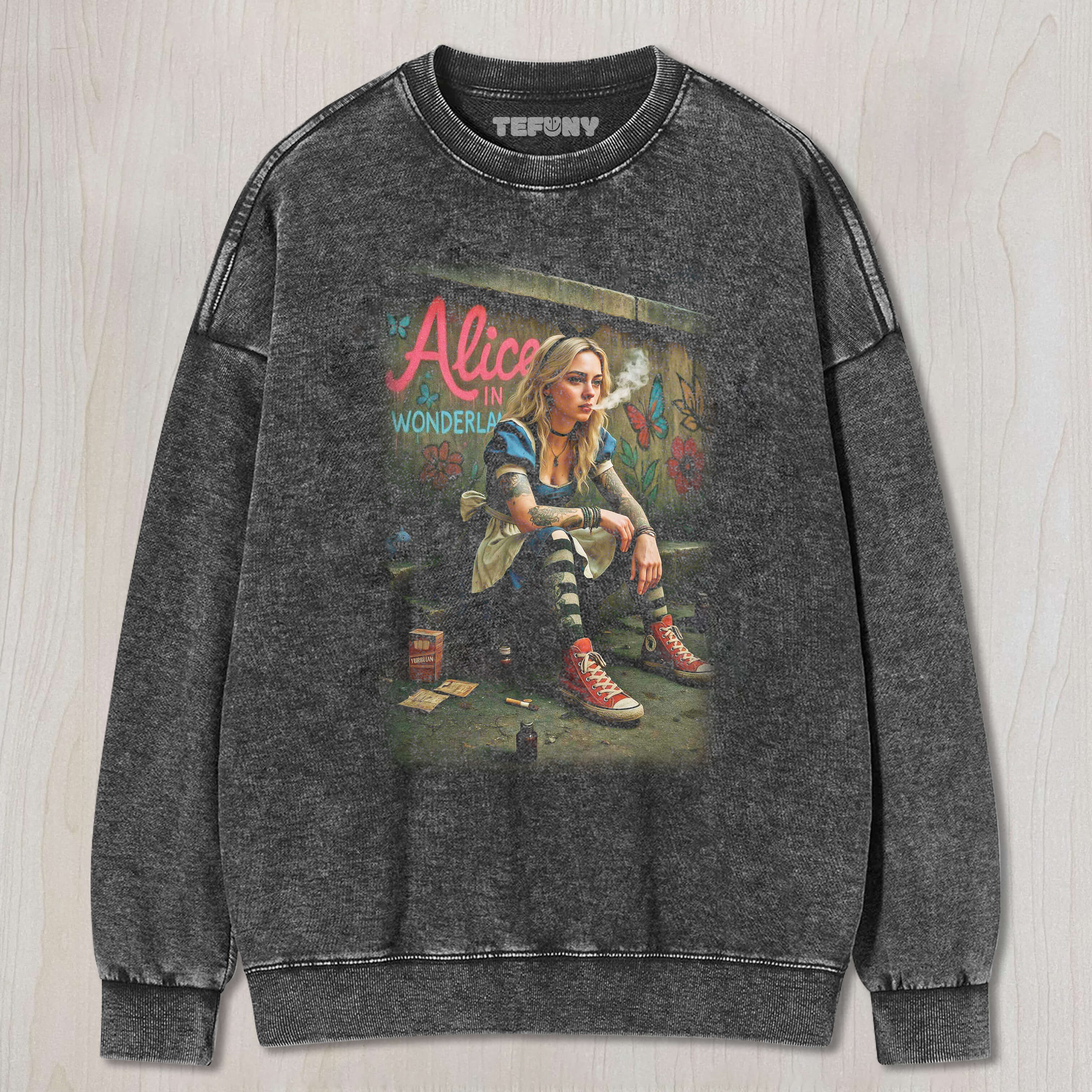 ALICE SAT ON THE SIDE OF THE STREET SMOKING T-SHIRT & LONG SLEEVES & HOODIES