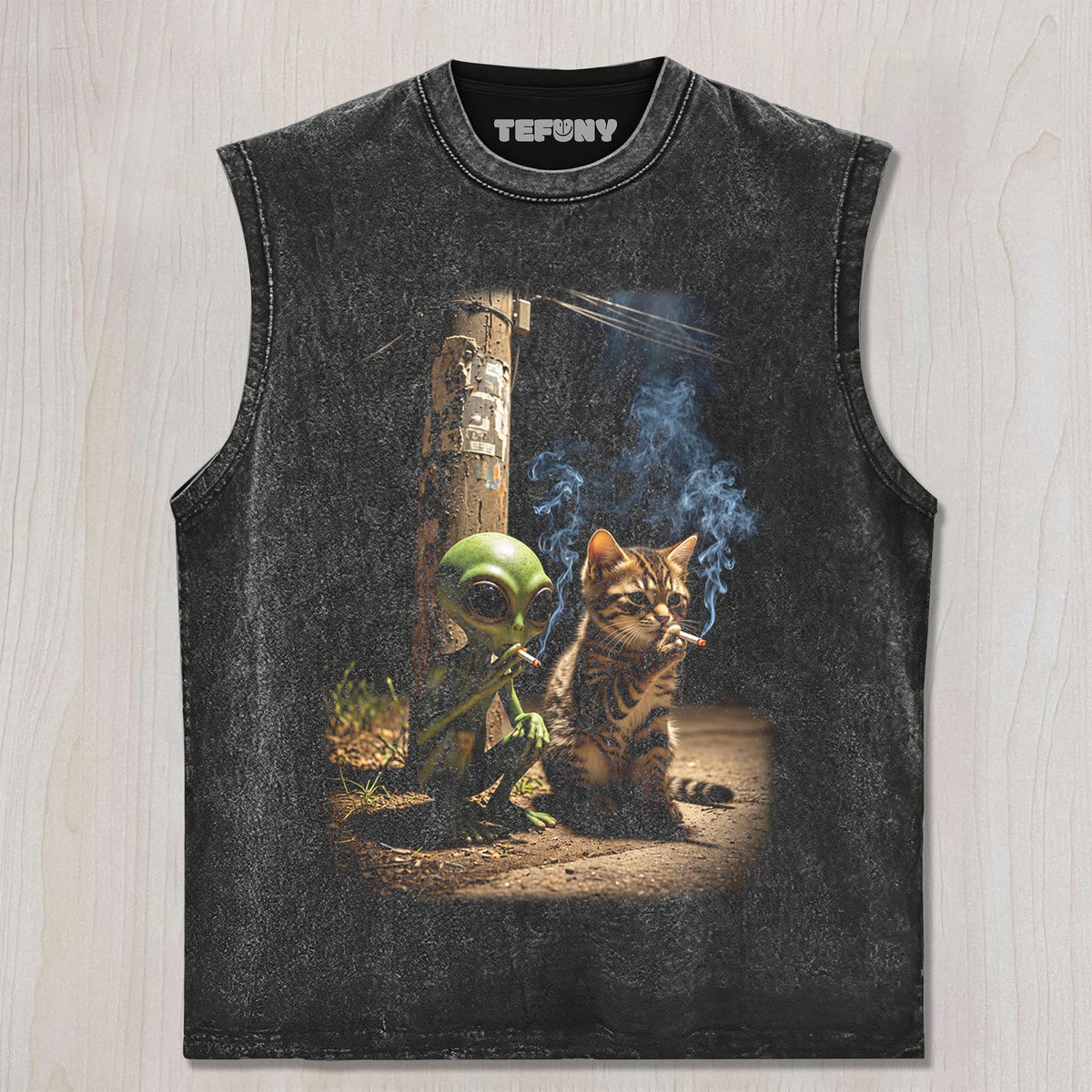 ALIEN AND KITTEN SMOKING UNISEX TEE, TANK TOP, LAYERED LS, SWEATSHIRT & HOODIE