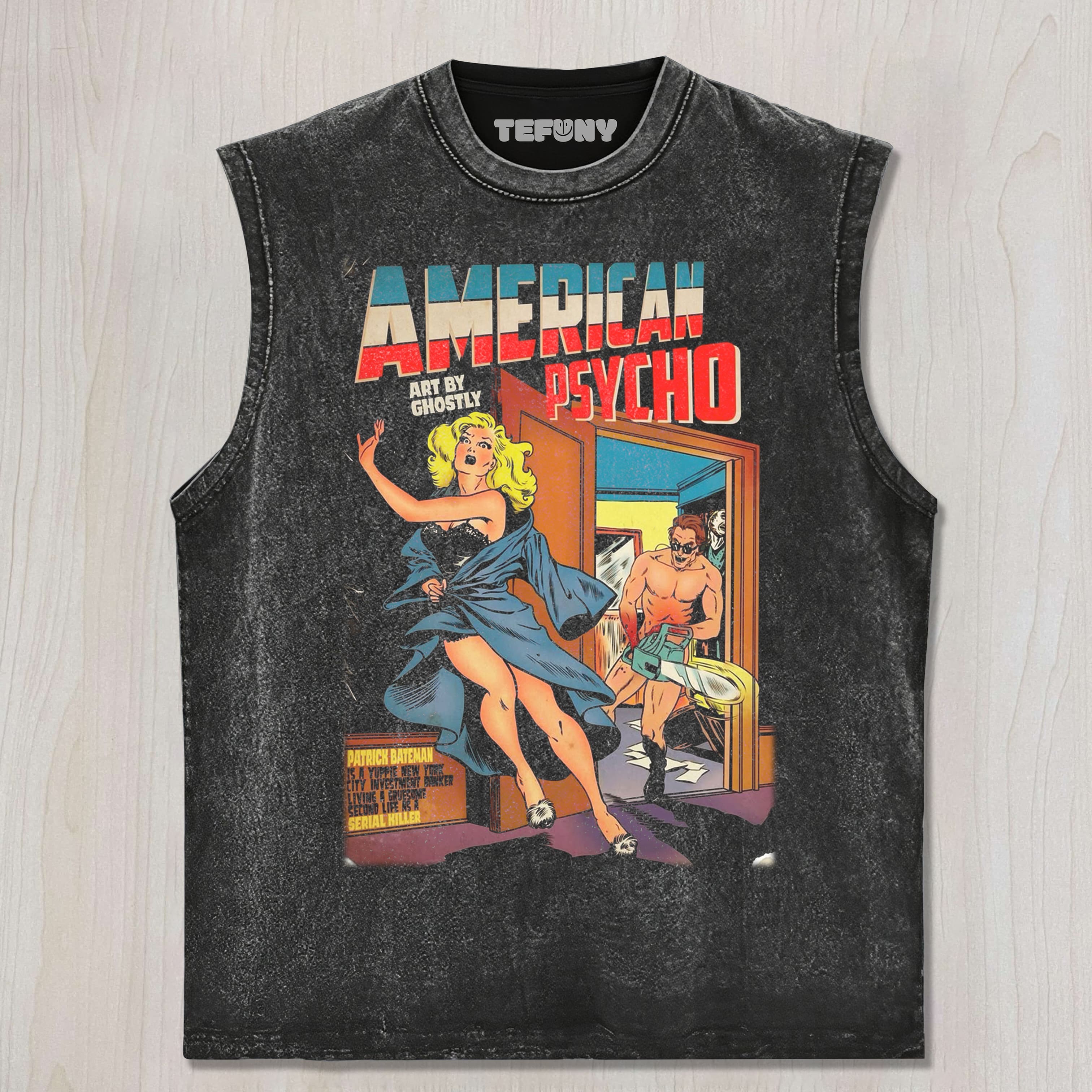 AMERICAN PSYCHO COMICS UNISEX TEE, TANK TOP, LAYERED LS, SWEATSHIRT & HOODIE