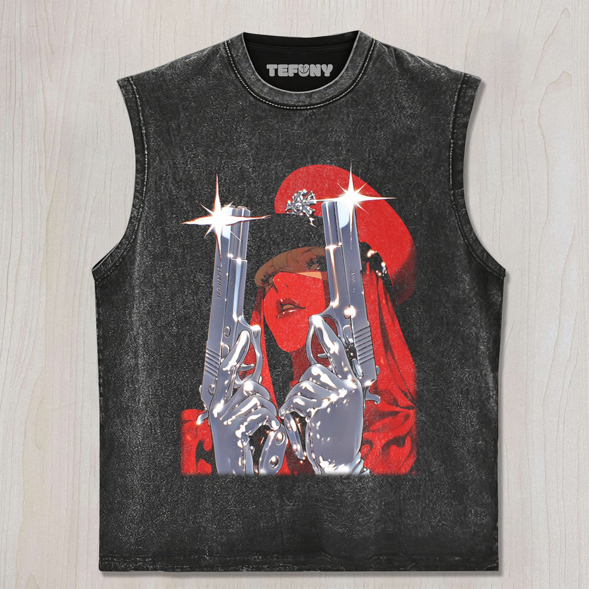 ANIME GIRL WITH DUAL GUNS UNISEX TEE, TANK TOP, LAYERED LS, SWEATSHIRT & HOODIE