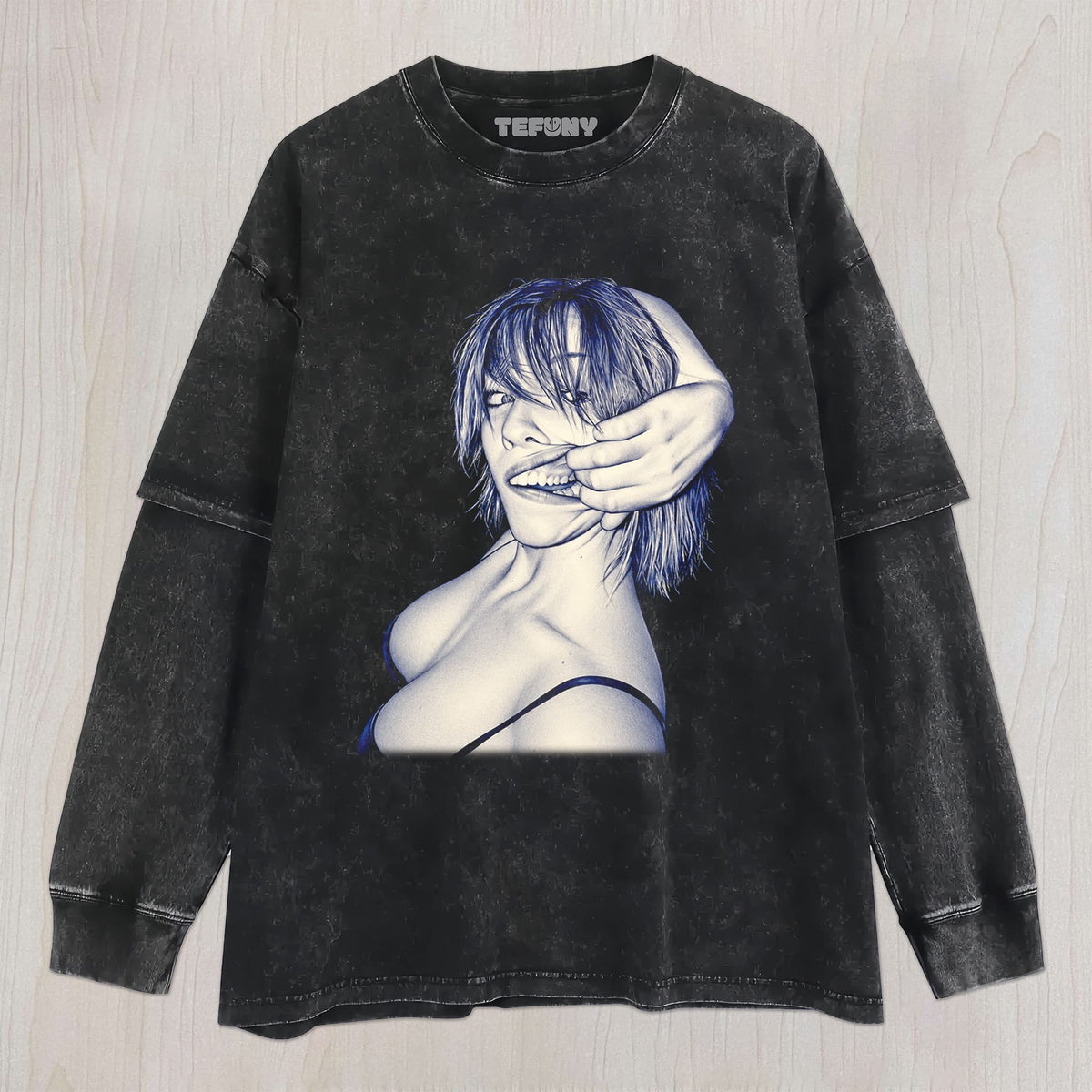 A SEXY GIRL PULLING AT HER LIPS UNISEX TEE, TANK TOP, LAYERED LS, SWEATSHIRT & HOODIE